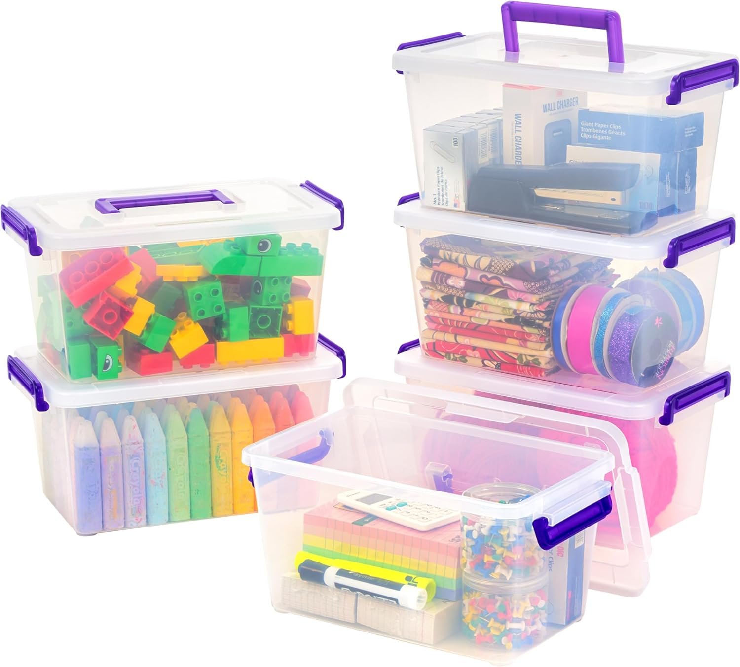 IRIS USA Storage Bins with Lids |Made in USA| 5 Qt – (6-Pack) – Clear | Built-In Handle Tote / Plastic Containers for Crafts, Art, Office & Study Supplies / Interlocking Latches