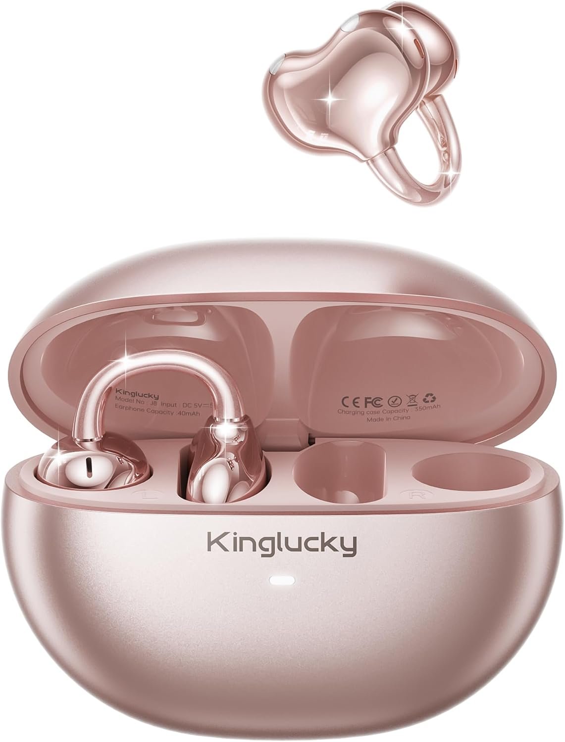 Kinglucky Upgraded Clip-On Earbuds, Open Ear Headphones for Small Ears | Comfortable Secure Fit for Glasses, 40H Playtime, Crystal-Clear Sound, Bluetooth 6.0, Sports & Everyday Use, Rose Gold