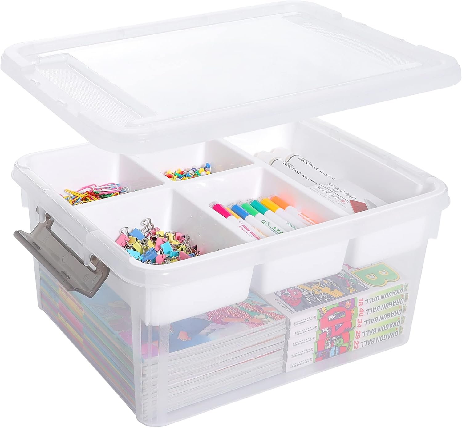 Citylife 17QT Clear Craft Organizers and Storage Box with Removable Tray | Stackable Art Supply Organizer Storage Bins with Lids for Beads, Markers, Sewing, Tools, Playdoh, Coloring Books, Made in USA