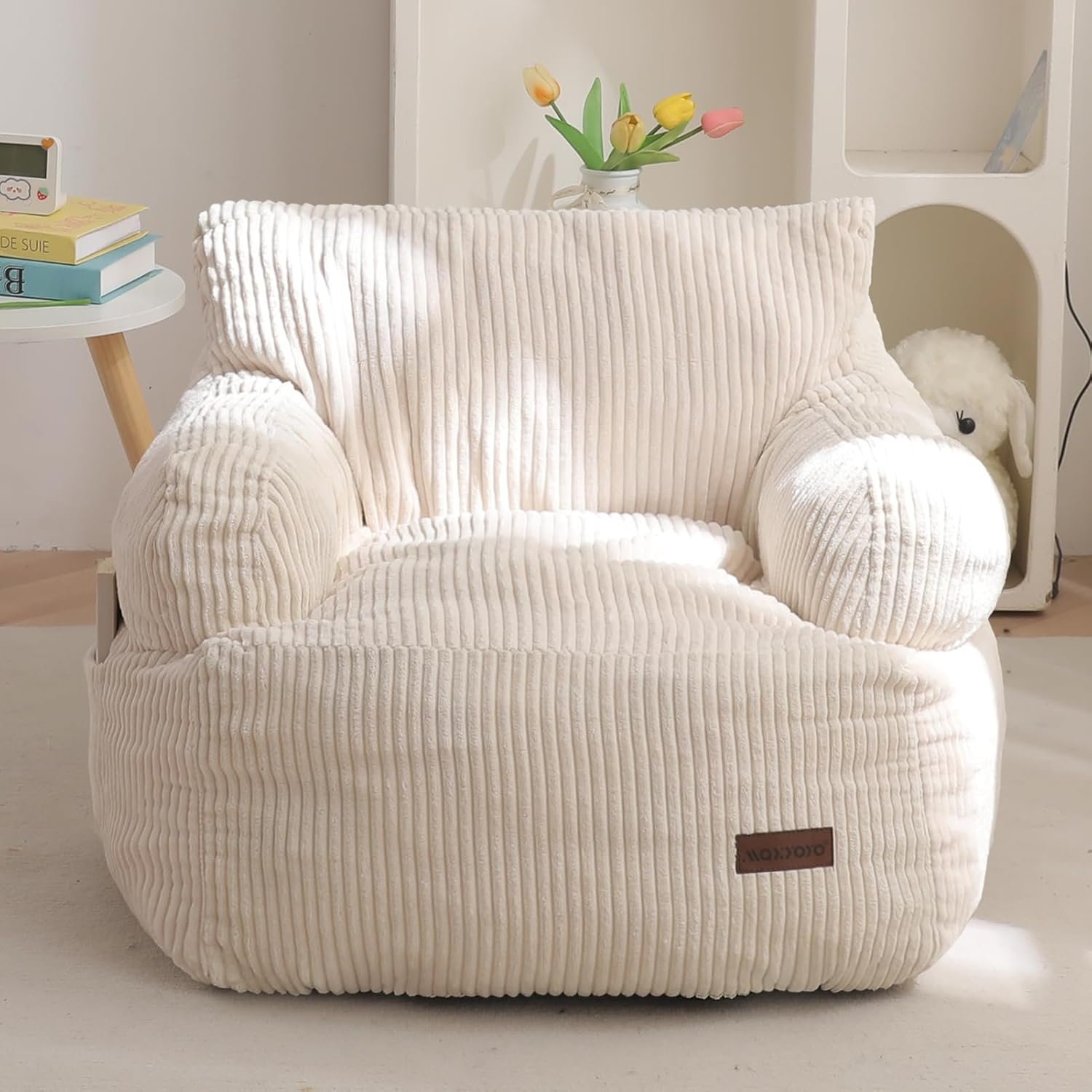 MAXYOYO Kids Bean Bag Chair, Stuffed Bean Bag Sofa, Beige, Standard | Bean Bag Chair for Boys and Girls, Lazy Sofa with Pocket Floor Chair for Gaming, Reading
