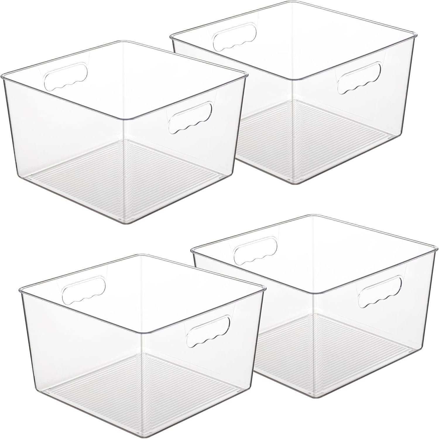 Vtopmart 4 Pack Extra Large Clear Storage Bins, 11×11 Cube Organizer | Acrylic Cube Storage Bins, Plastic Containers with Handle for Pantry, Kitchen, Closet, Laundry Room, Bathroom, Under Sink
