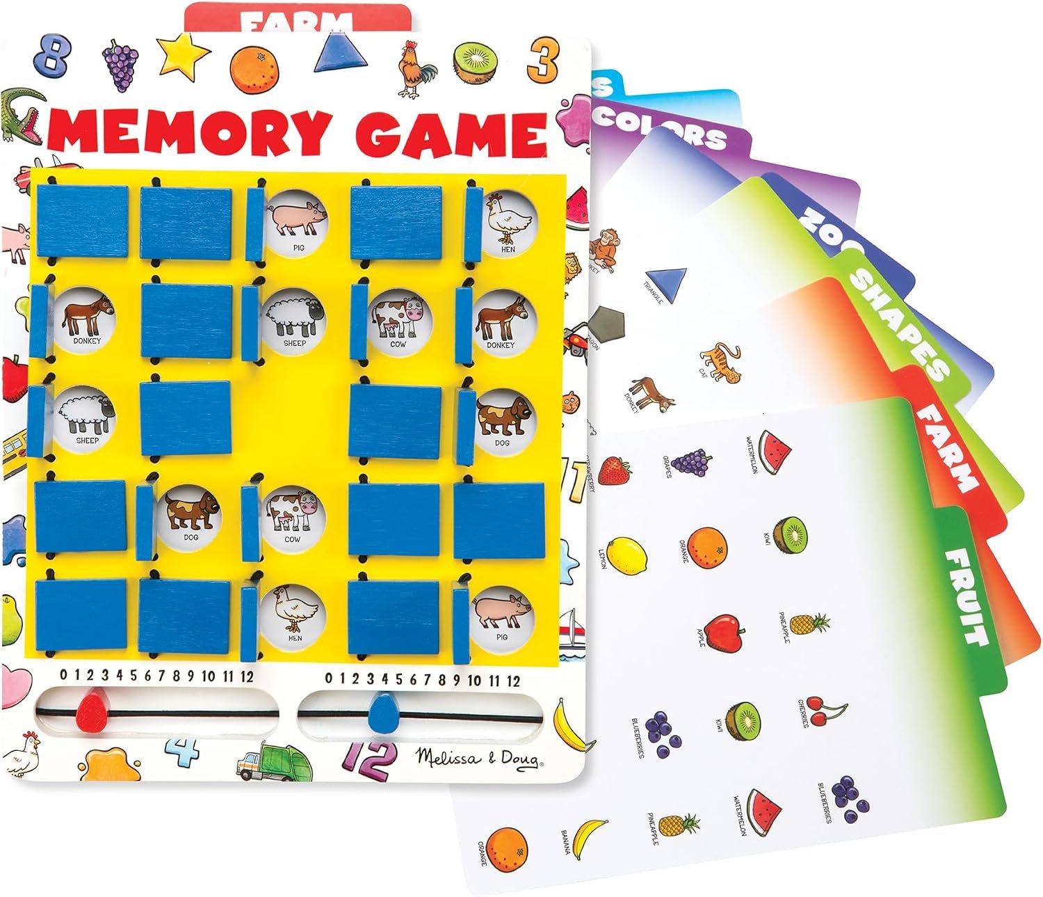 Melissa & Doug Flip-to-Win Portable Wooden Travel Game Board with 25 Flaps & 7 Double-Sided Memory Game Cards—Animals, Colors, Fruits, Shapes & Much More—Preschool Toys for Kids Ages 5+ | 8 Pieces, Wooden Board With 25 Flaps, 7 Double-Sided Memory Cards, Mess-Free Travel Toys, Preschool Toys for Kids, Ages 3+