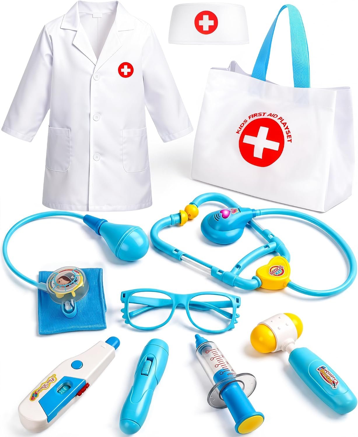 Doctor Kit for Toddlers 3-5 with Costume, Bag & Stethoscope Dress Up | Pretend Play Toys Toddler Toys 2-3 Kids Doctors Play Set for 2 3 4 5 6 Year Old Girls Boys Birthday Gifts 10Pcs
