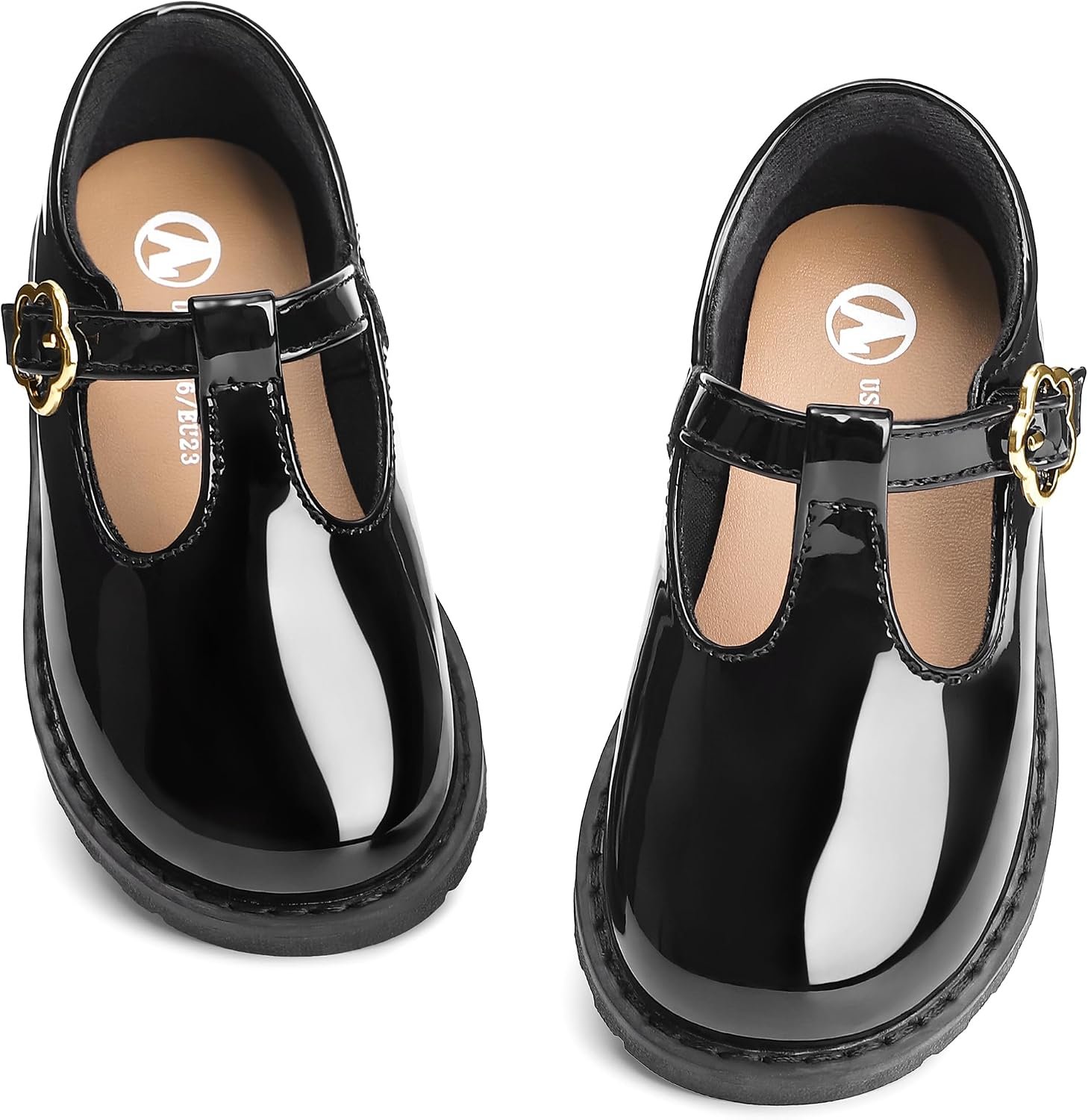 shoeslocker Toddler Girls Mary Jane Flats with Adjustable Hook-and-Loop Girls Party School Uniform Loafer Shoes