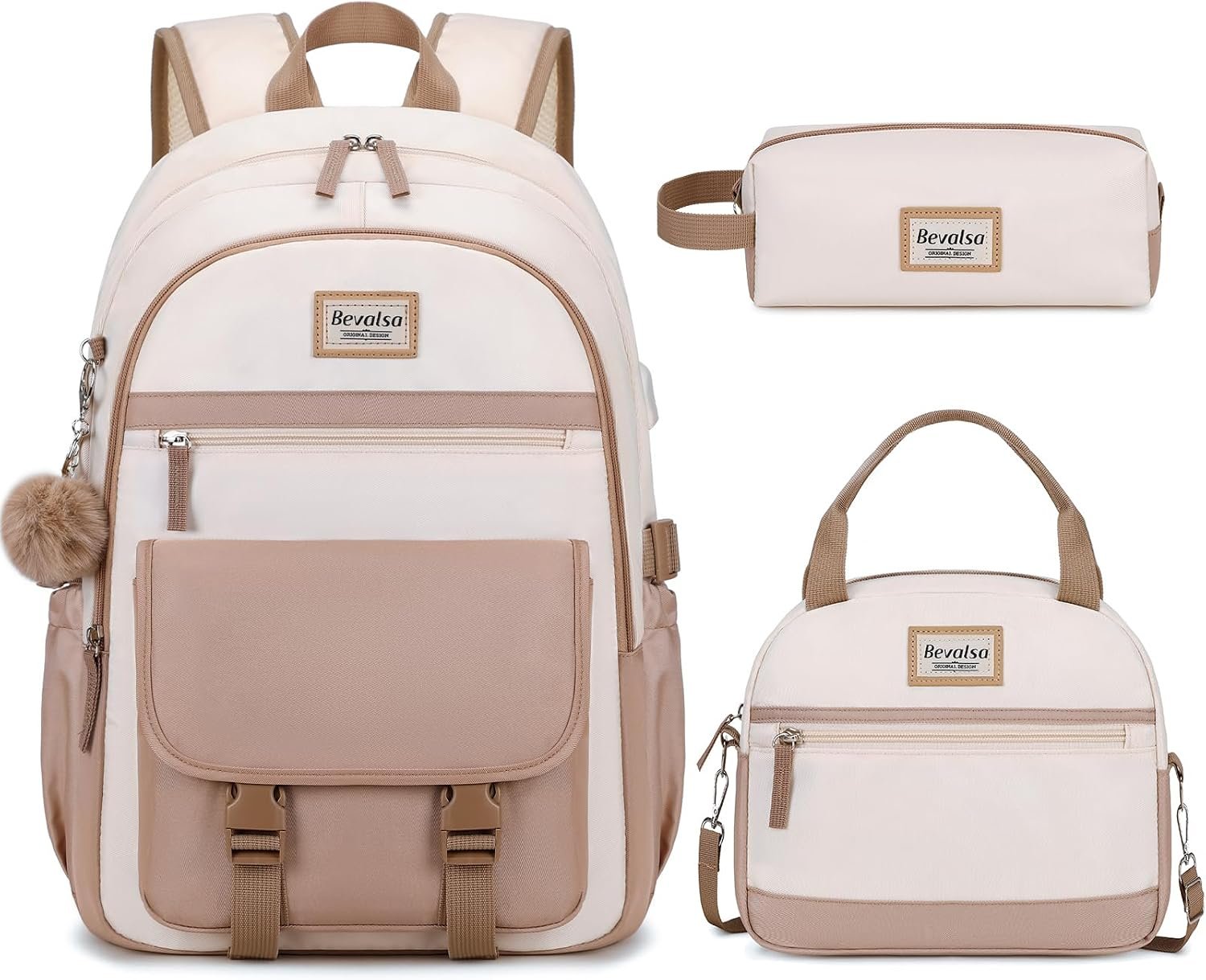 Backpack for Girls, 3PCS School Backpacks with Lunch Box | Pencil Pouch for Teens Girl Kids Elementary Middle High School College Student Bookbag Daypack