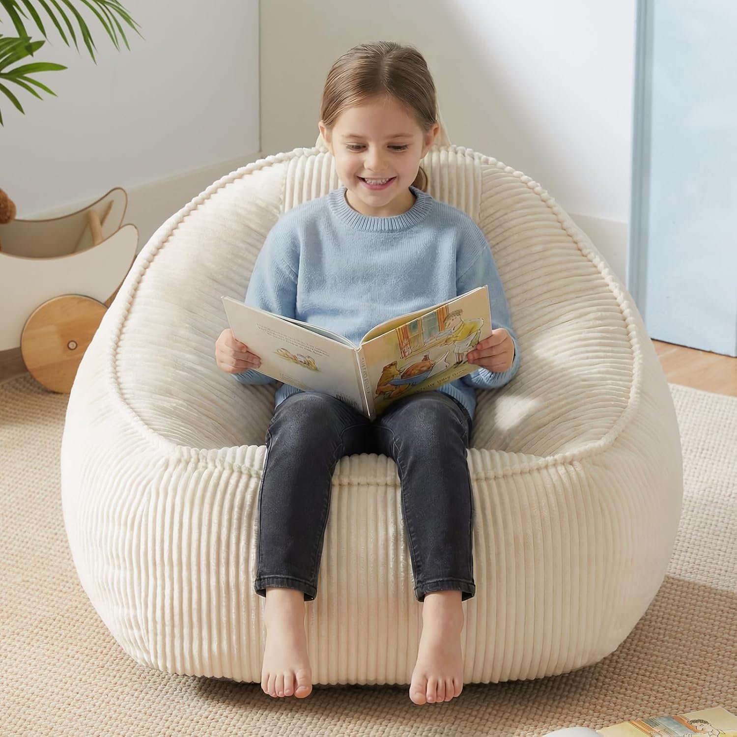 HUGHEAVEN Small Kids Bean Bag Chair, Soft Bean Bag Seat for Boys and Girls | Bean Bag Chair for Kids, Cozy Reading Chair & Stuffed Floor Sofa, Floor Chair for Gaming, Reading, Lounging & TV