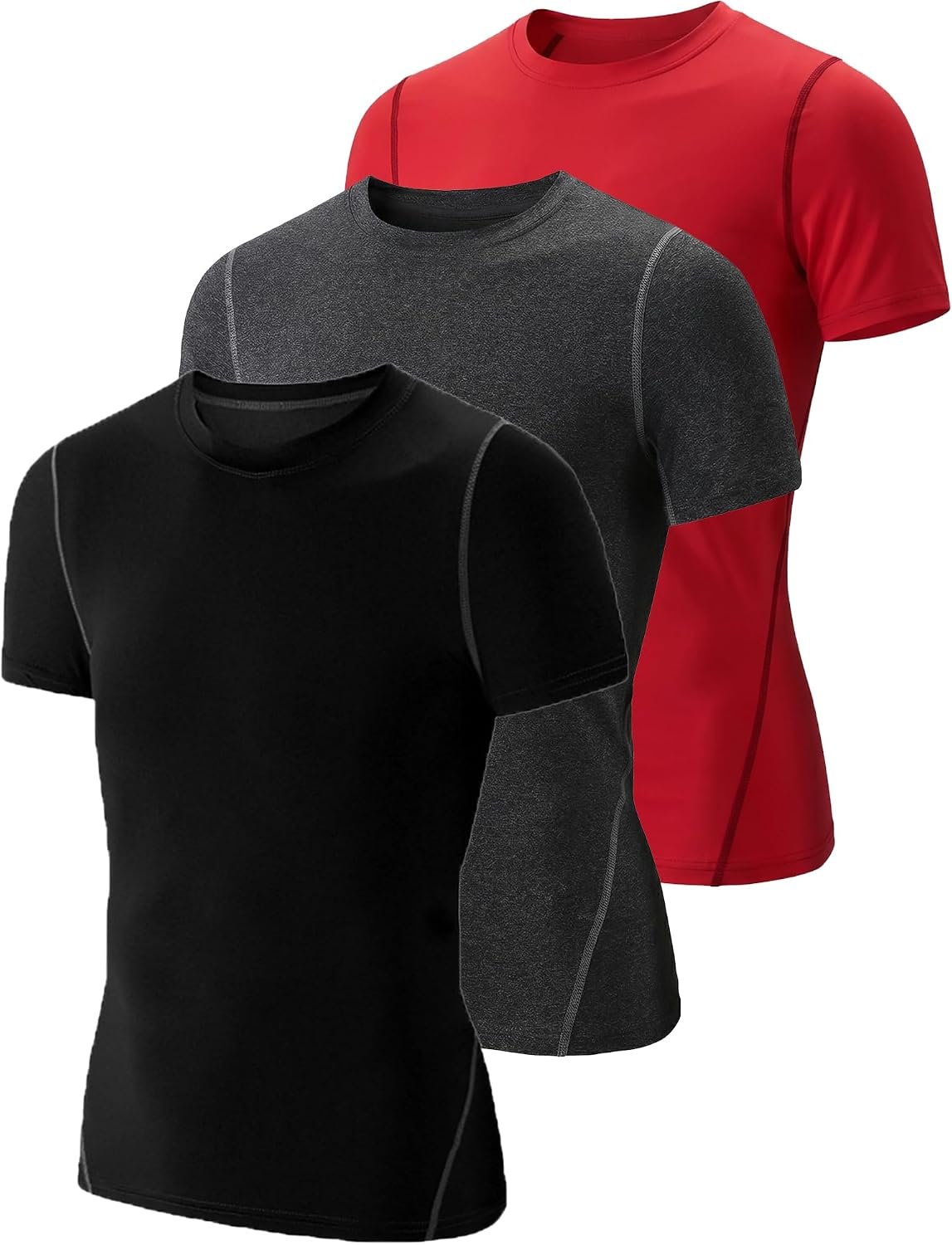 Sanke 3 Pack Youth Boys Short Sleeve Compression Shirt Athletic Baselayer | polyester & elastane. Breathable 4-way stretch & Quick-dry fabric.Youth athletic tops for baseball, football and team sports.