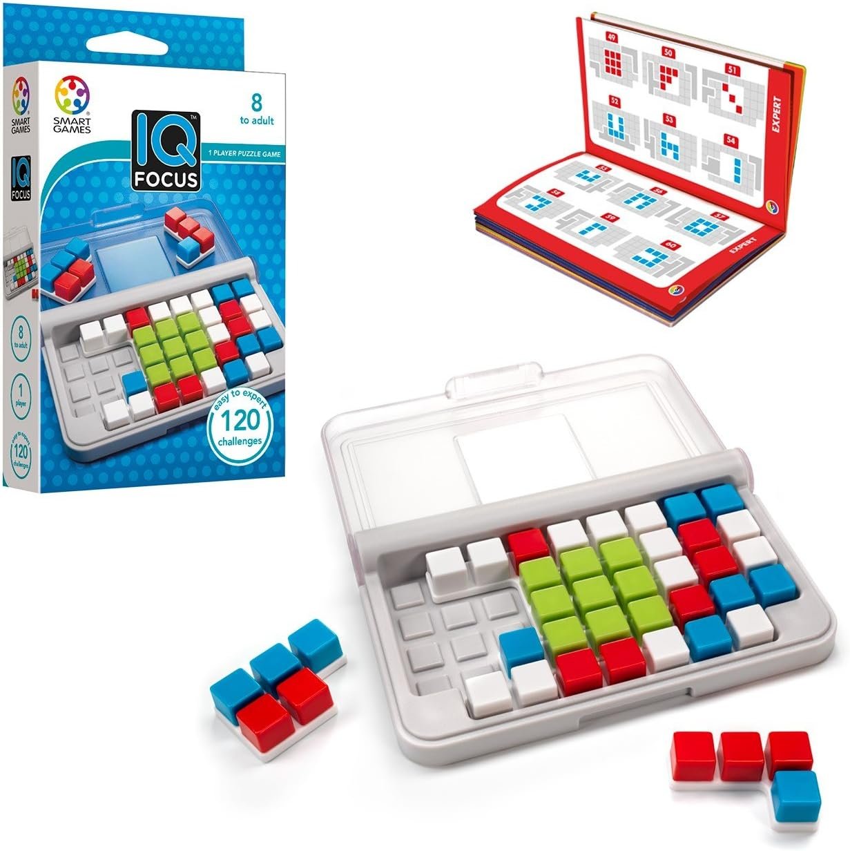 SmartGames IQ Focus – Color & Logic Puzzle with 120 Challenges – Compact Brain Teaser Game for Kids & Adults Ages 7+