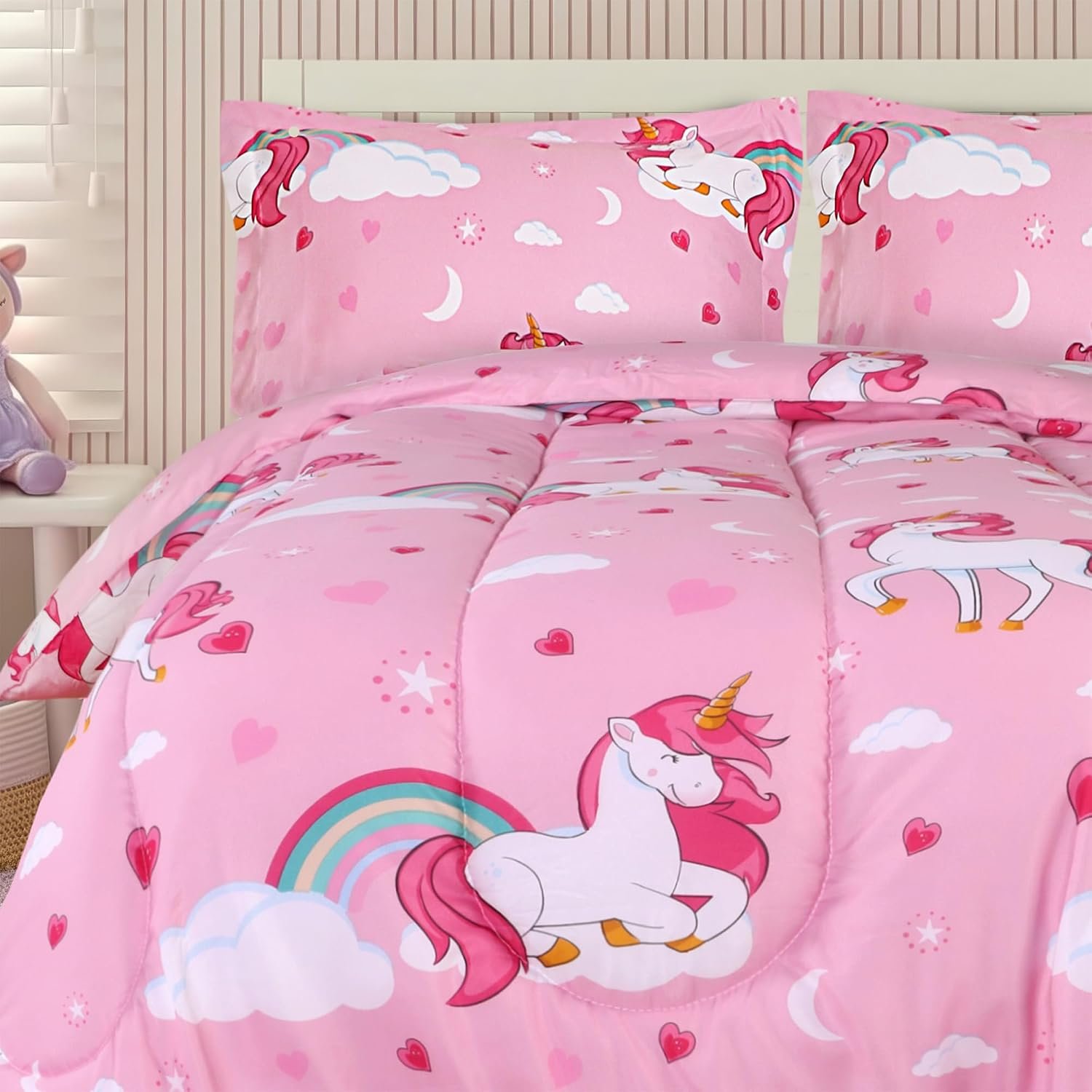 Utopia Bedding 3 Pc Kids Twin Comforter Set, Set, Unicorn | Kids bed set includes comforter (64×88) Inches, 2 shams (20×26) Inches. Cozy microfiber down alternative, machine washable.