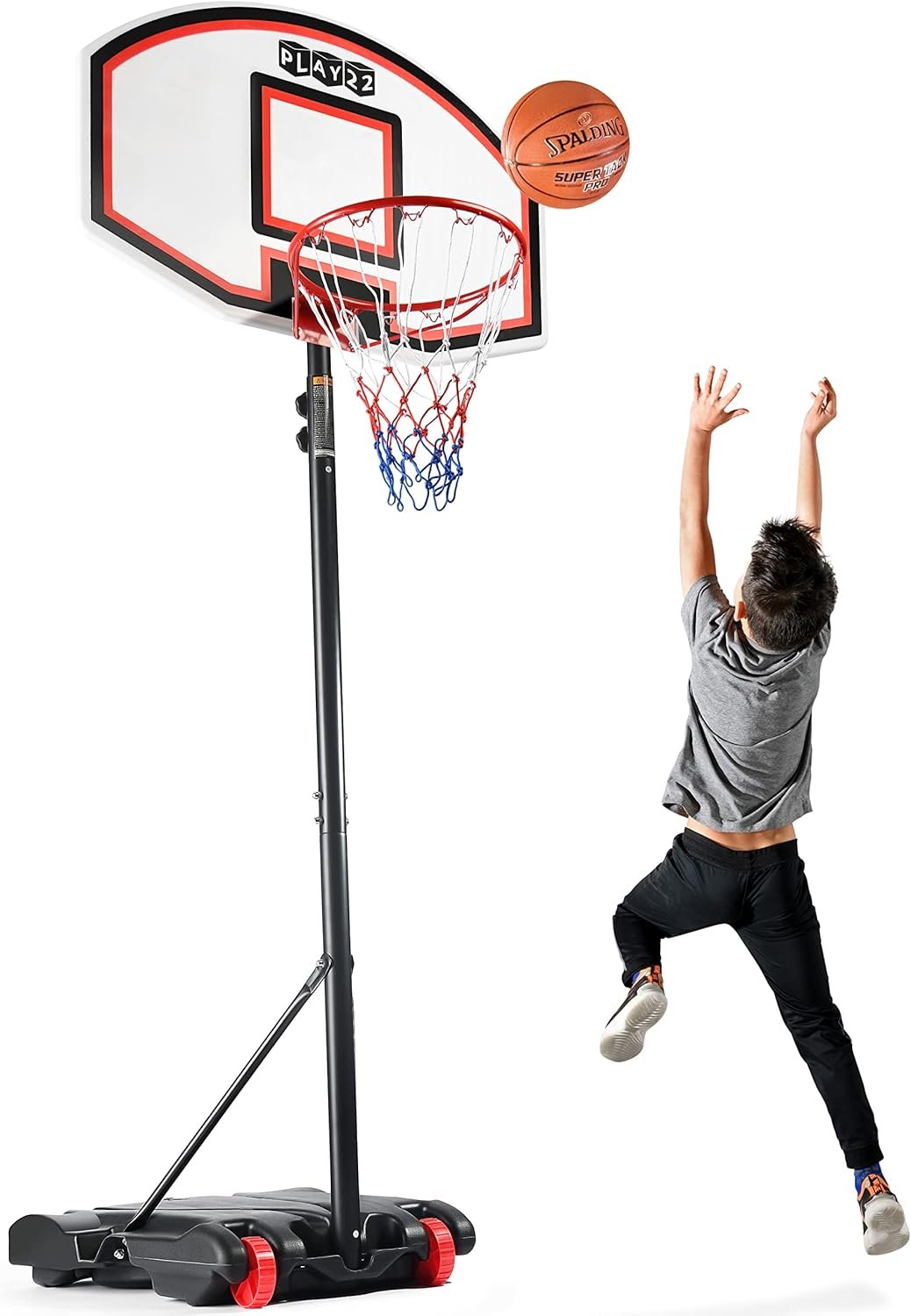 Play22 Kids Adjustable Basketball Hoop Height 5-7 FT – Portable Basketball Goals for Kids Teenagers Youth and Adults with Stand & Backboard Wheels Fillable Base – Great Indoor Outdoor Play