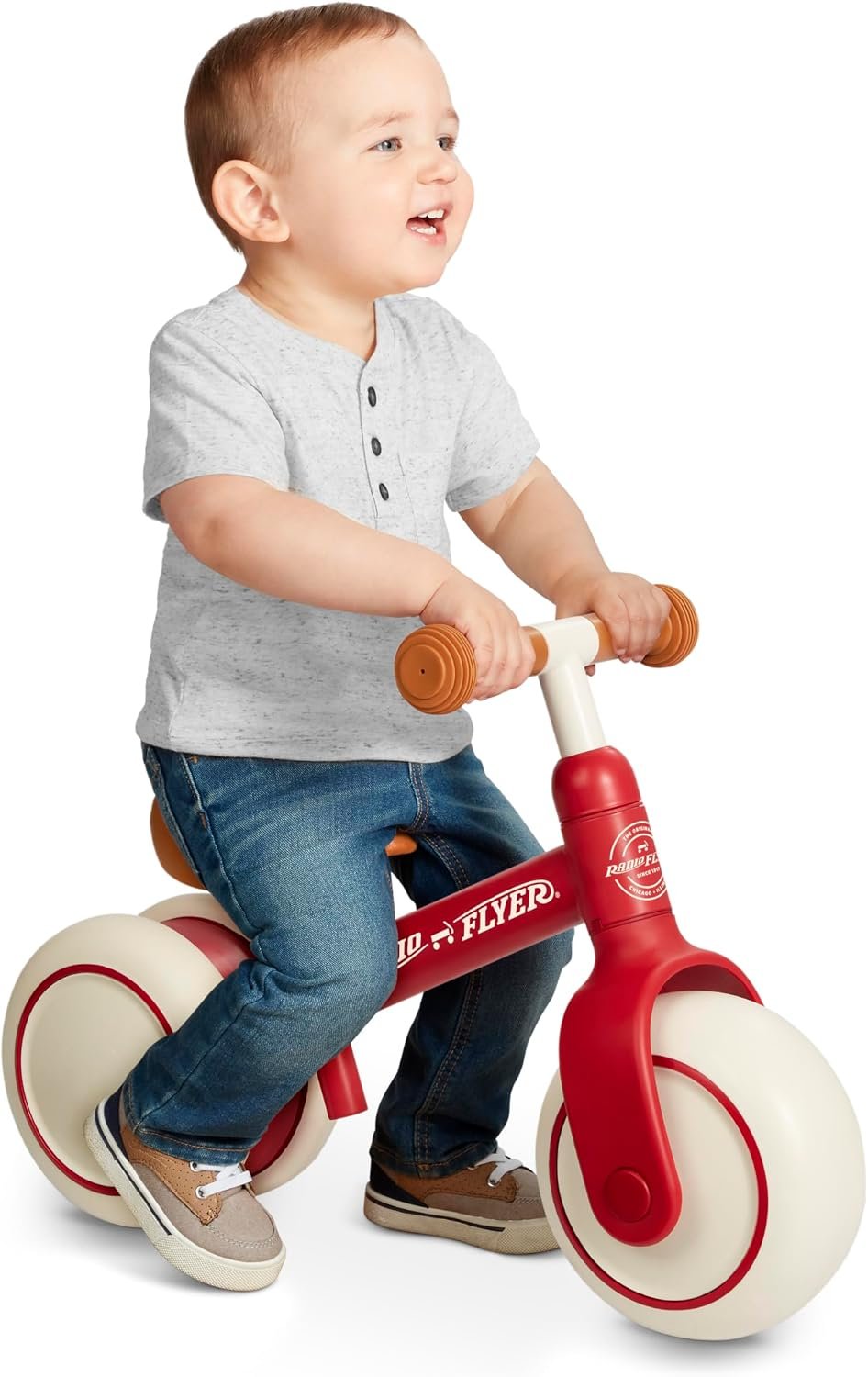 Radio Flyer Steady Start Balance Bike, for Kids Ages 1-3, Red | Kid & Toddler Balance Bike, Pedal-Free for Quick Learning, Wide Front and Dual Rear Tires, Tool-Free Adjustable Seat