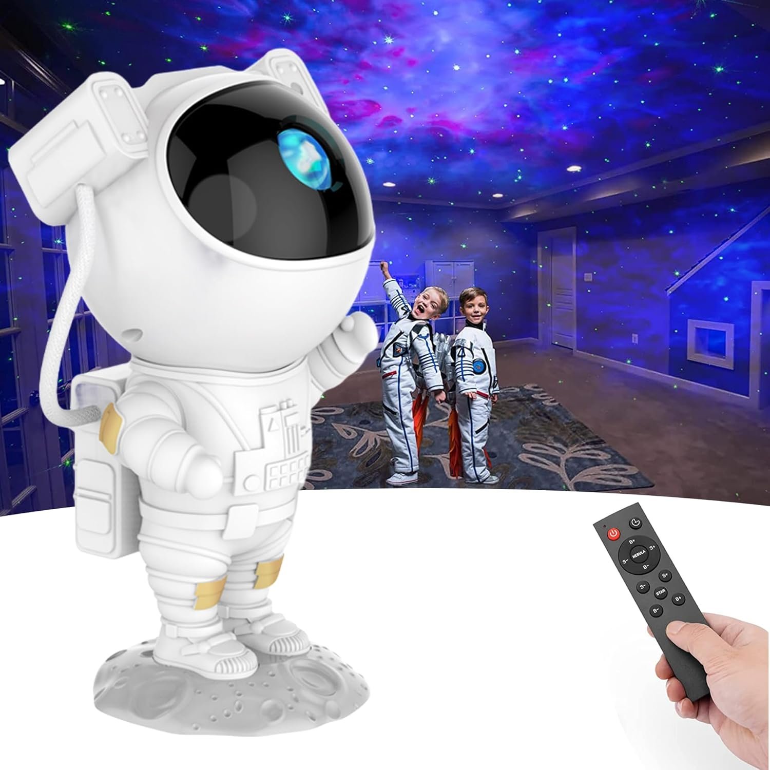 Kids Astronaut Star Projector Night Light – Galaxy Space Lamp with Remote, 8 Nebula Effects, Timer, 360° Rotating Head, Cool Room Decor, Birthday Christmas Gift for Children Teens