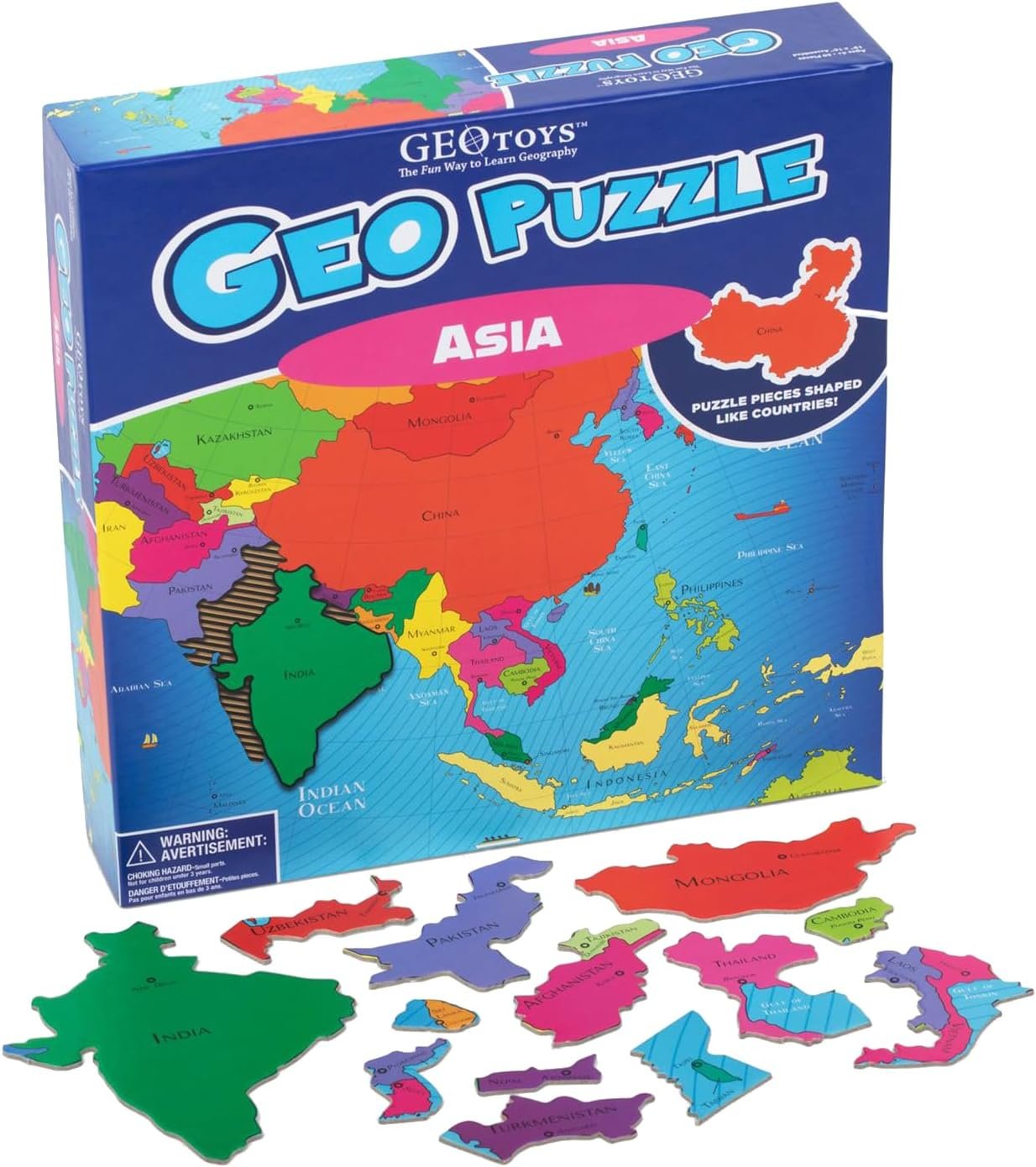 GeoPuzzle 19″x16″ Asia Jigsaw Puzzles, 50 Pc Map Puzzle for Kids Ages 6+ | Educational Geography Game for Families, Kids Learning Activities, Fun Interactive Country Puzzle for Home, School or Travel