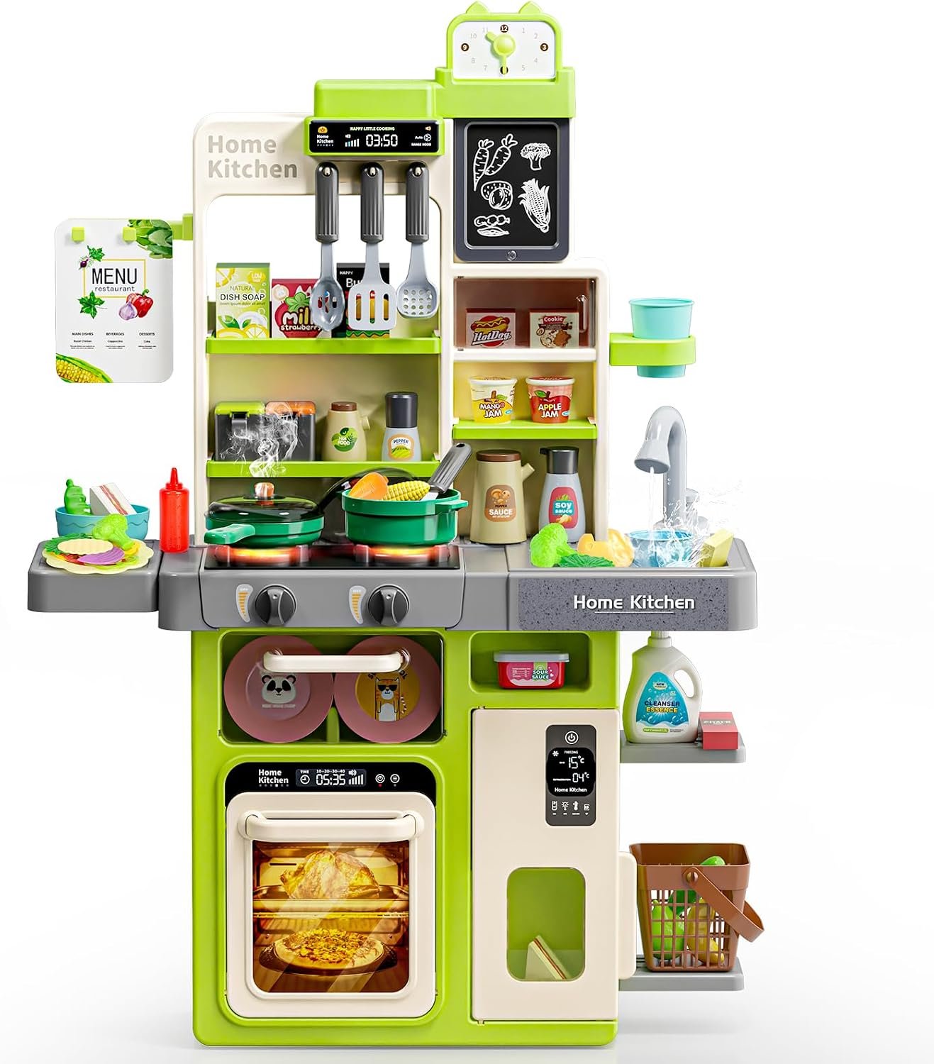 Letapapa Kids Play Kitchen Set, Kitchen Toys with Realistic Sound & Light, Cooking Stove, Sink, Play Food and Kitchen Accessories, Kitchen Playset Gifts for Toddlers Girls Boys