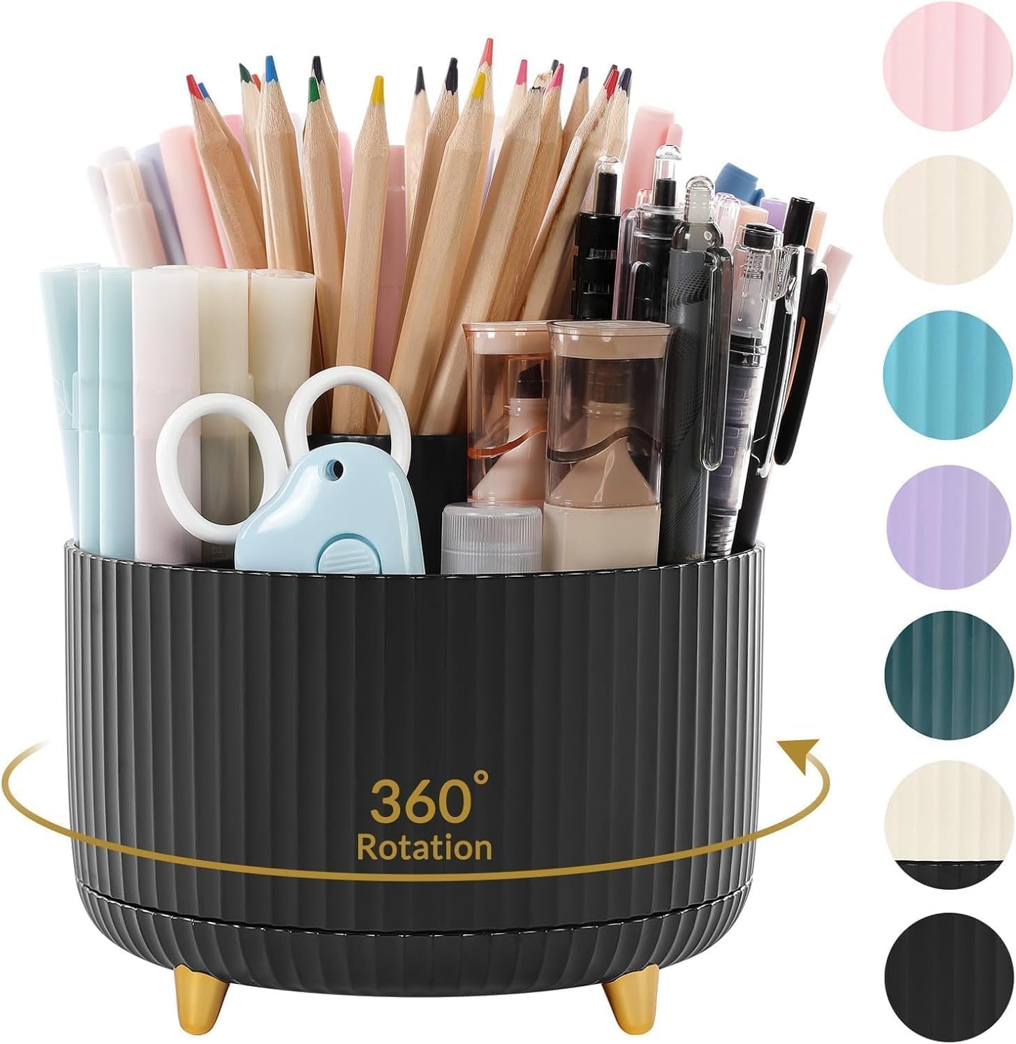 SKYDUE 360 Degree Rotating Desk Organizer, Dual-Purpose Pencil Pen Holder for Desktop, Rotating Desk Pen Organizer with 5 Slots, Office Supplies, Pencil Cup for Office, School, Home