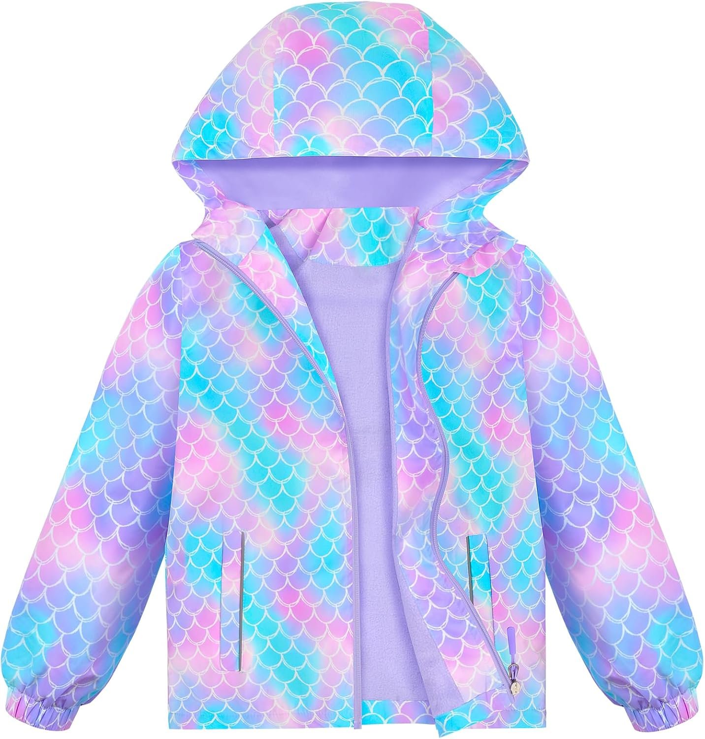 OlyPegic Girls Rain Jacket Waterproof Hooded Fleece Lined Lightweight Windbreaker Kids Windproof Jackets Raincoats Kids