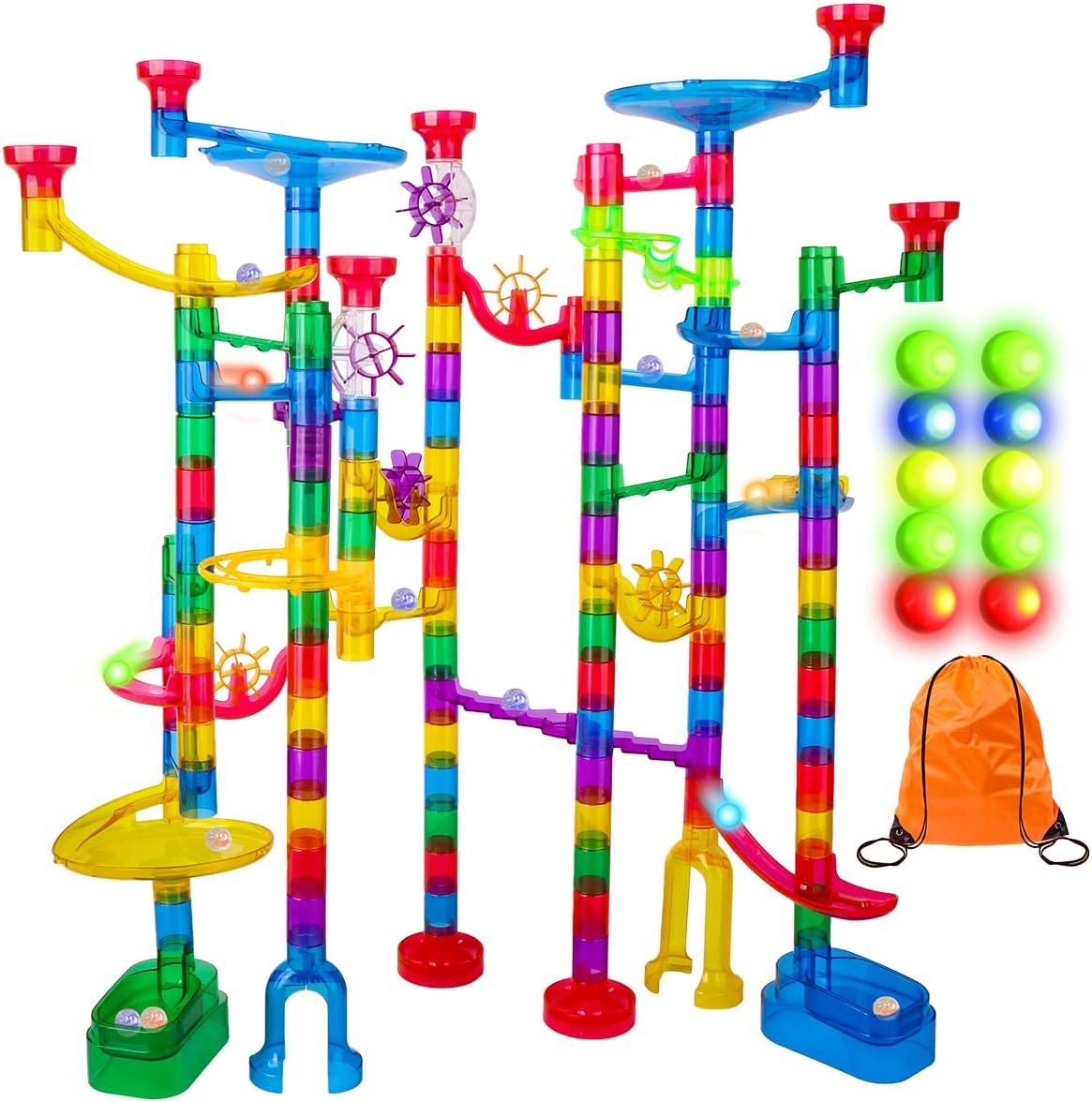Meland Marble Run Sets for Kids – 153Pcs Marble Race Track Maze Madness Game STEM Building Tower Toy for 4 5 6 + Year Old Boys Girls(113 Pcs + 30 Glass + 10 Led Lighted)