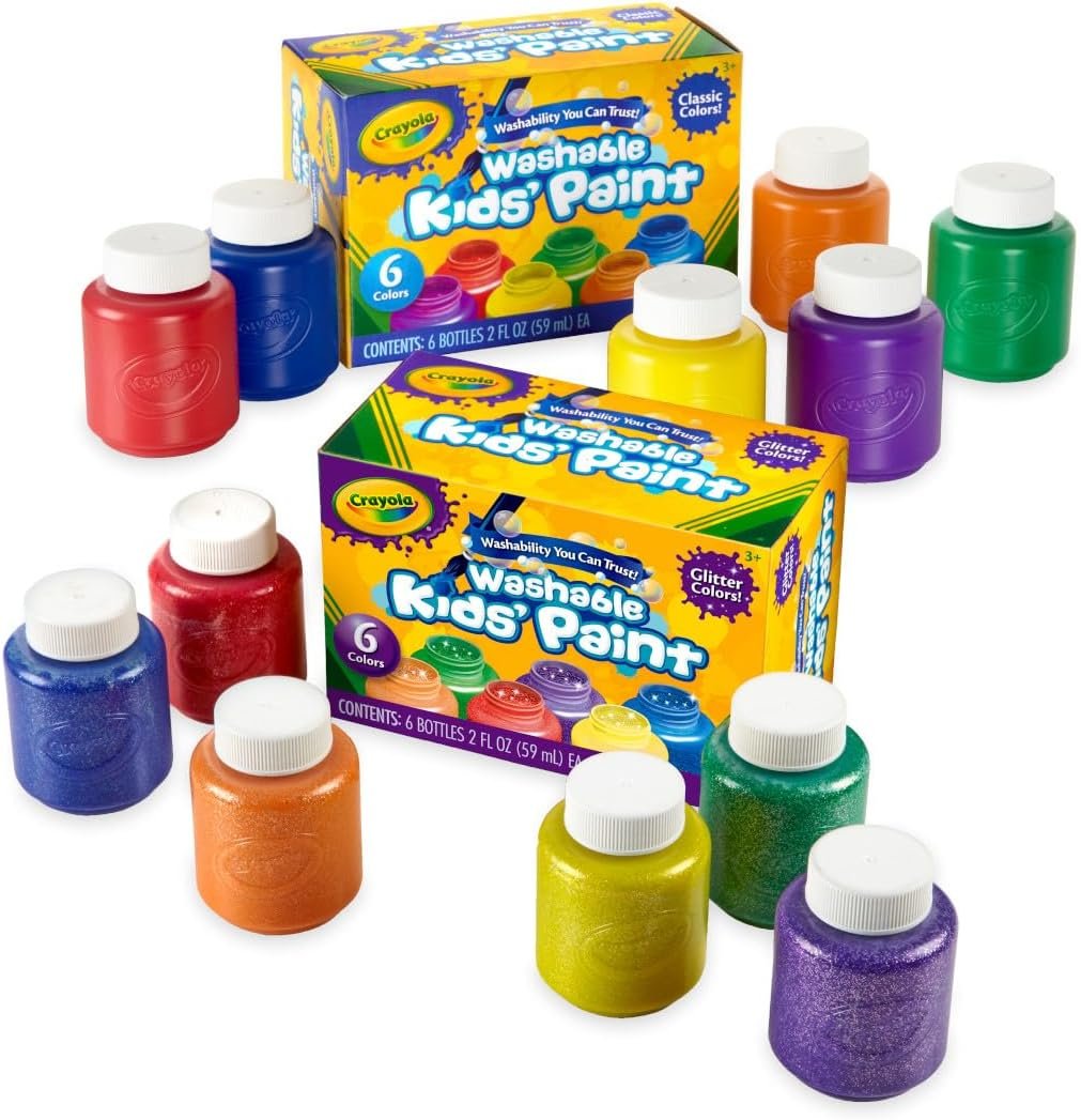 Crayola Washable Kids Paint Set (12ct), School Supplies for Kids, Classic and Glitter Paint, Classroom Essentials, Toddler Painting Kit, Ages 3+ [Amazon Exclusive]
