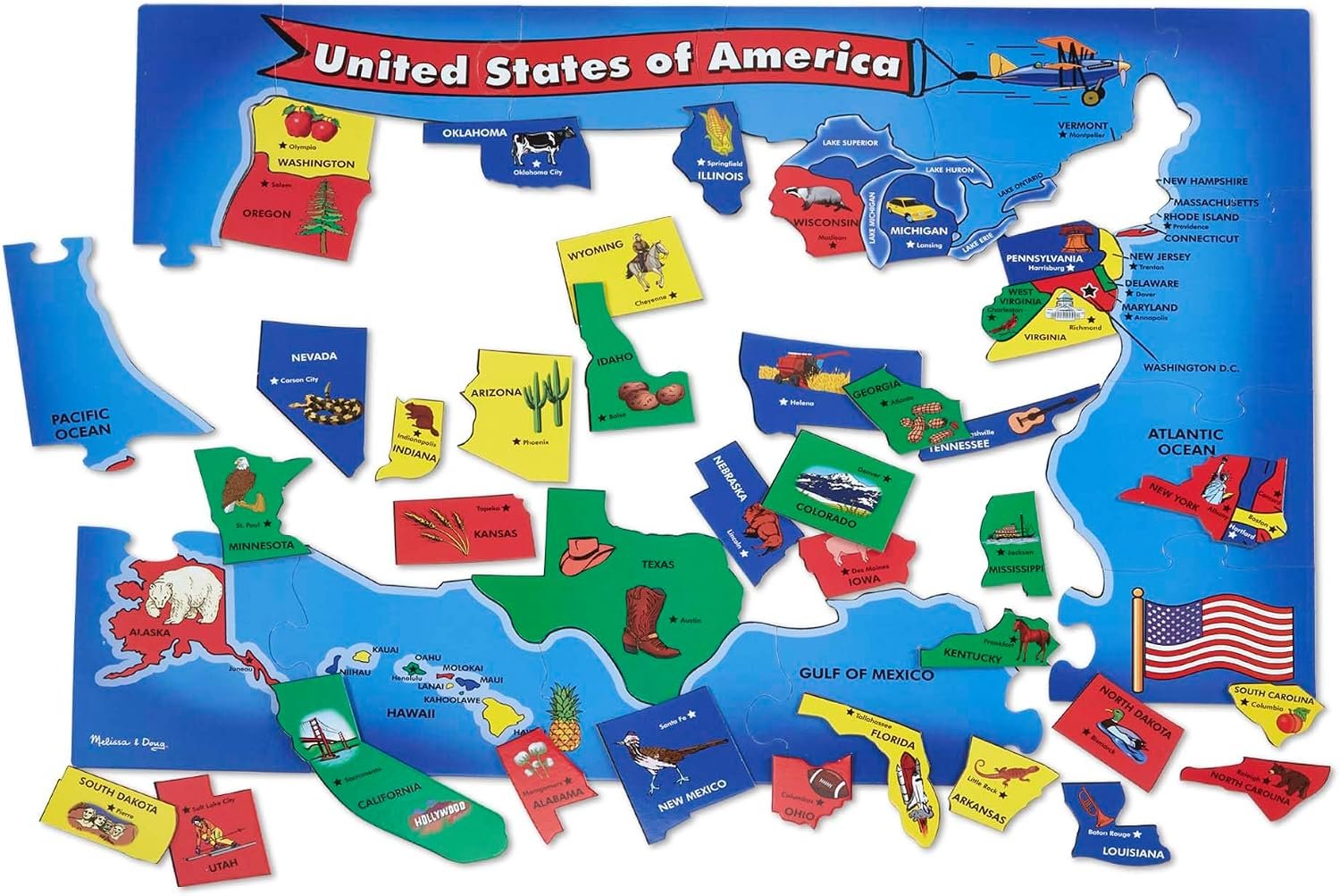 Melissa & Doug USA Map Floor Puzzle, 51 Jumbo Pieces, 2 x 3 Feet, Educational Geography Giant Puzzle for Kids Ages 6+ – FSC Certified