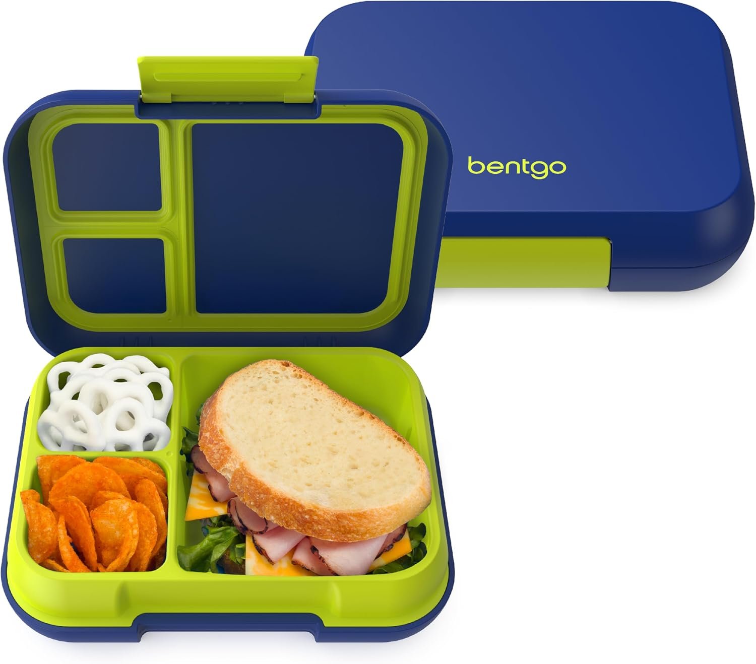 Bentgo Pop Leak-Proof 3-4 Compartment Bento-Style Lunch Box | For Kids Ages 8+ & Teens, 5-Cup Capacity, Removable Divider, Microwave & Dishwasher Safe, BPA-Free (Navy Blue/Chartreuse)