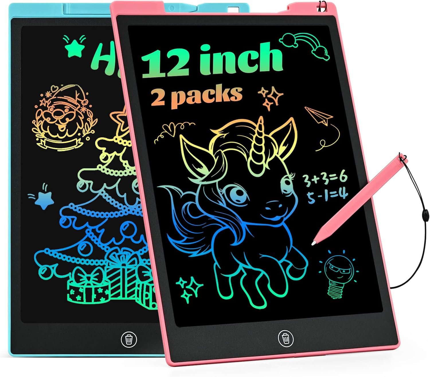 Kids Travel Essential 12 Inch LCD Writing Tablet for Kids, 2 Pack | Toys for Ages 3-8, Preschool Classroom Must Haves, Electronic Drawing Board, Birthday Gifts for Boys & Girls