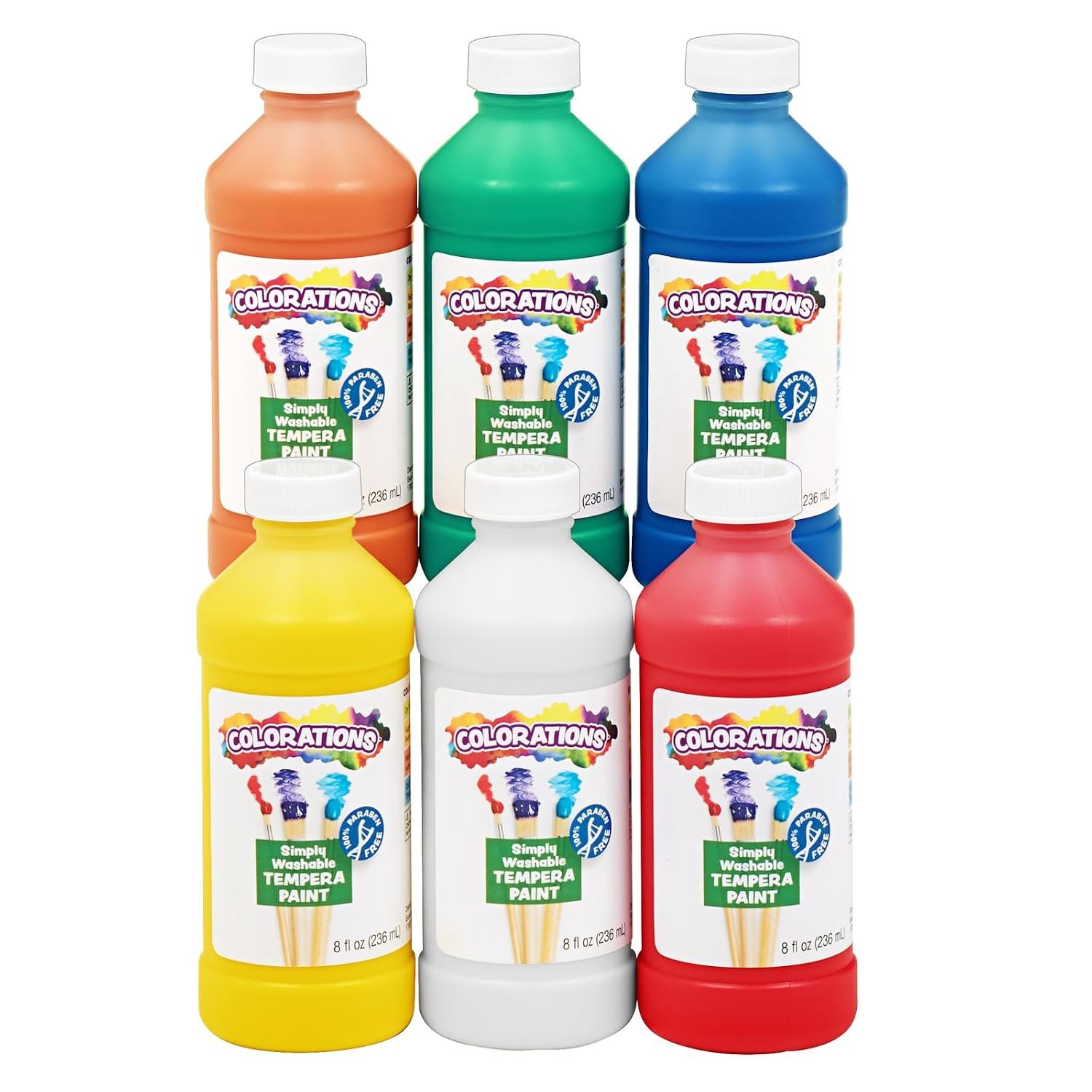 Colorations Paraben-Free Washable Tempera Paint for Kids – 8 Ounce Bottles, Set of 6 Primary Colors, Non-Toxic and Made in The USA | 8 oz Bottles, Primary Colors, Non-Toxic and Made in the United States