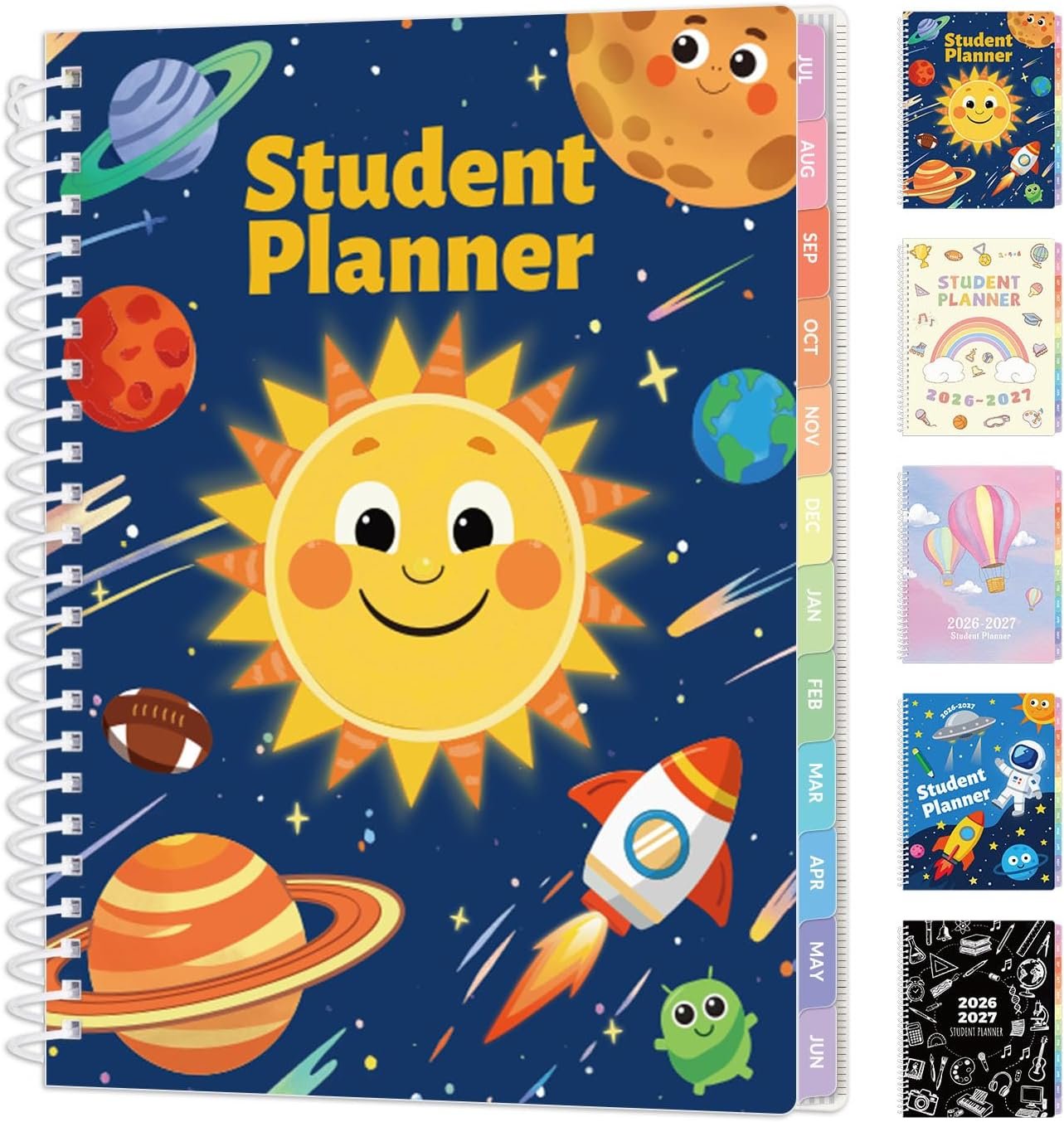 SUNEE Elementary Student Planner 2026-2027, Dated Academic Year Jul. 2026 – Jun. 2027, 6.5″×8.3″ School Planner for Kids, Datebooks Weekly & Monthly Plan Book with Bookmark/Monthly Tabs, Solar System