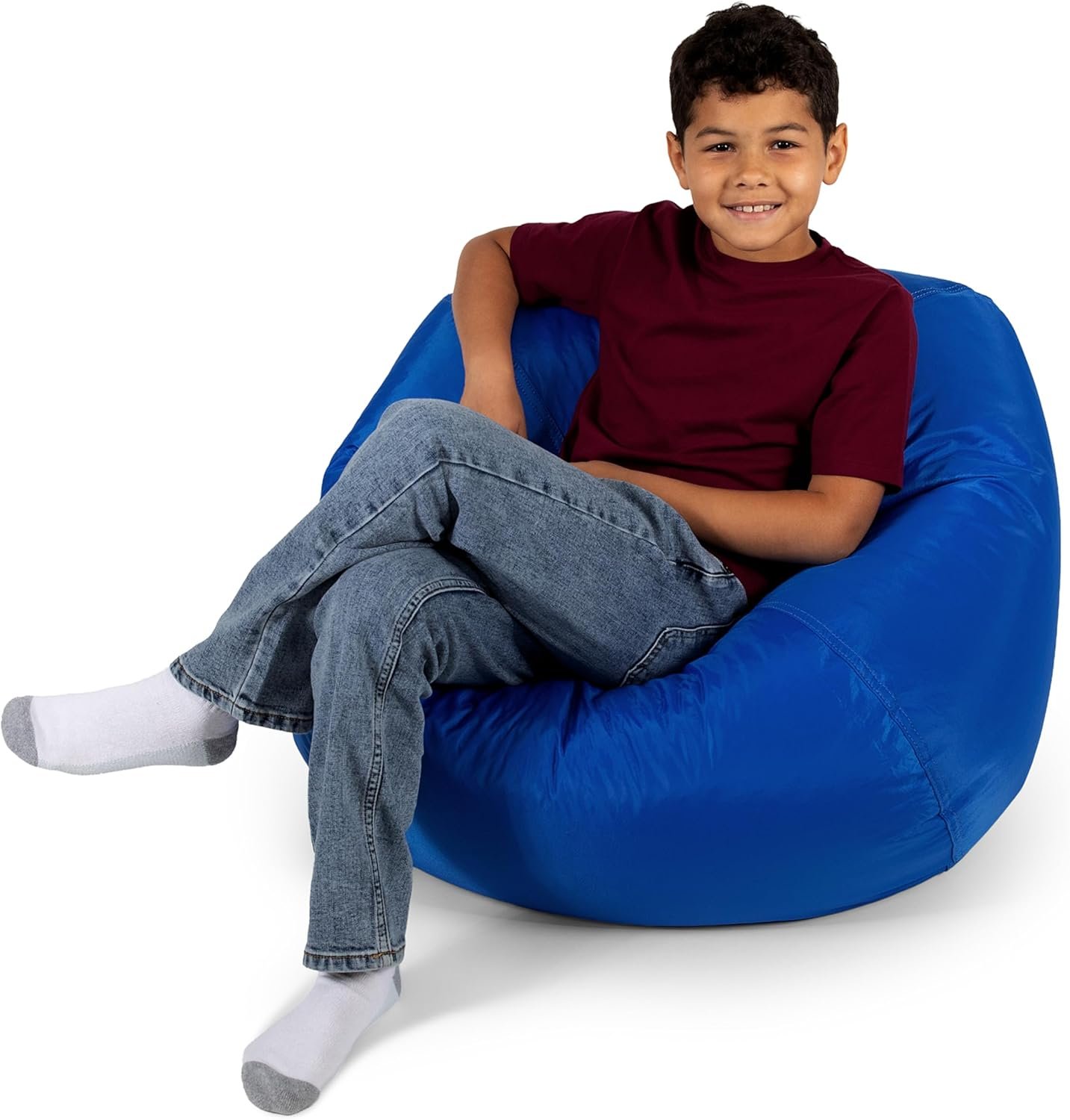 Big Joe Classic Bean Bag Chair for Kids Bedroom and Reading Nook, Easy-Clean Sapphire, Durable Nylon Polyester Blend, 2 feet Refillable | 2 feet, Smartmax Fabric, Polystyrene Bean Filled, Refillable, Nylon Polyester, Safe for Kids Ages 3+, Supports Up to 250 lbs