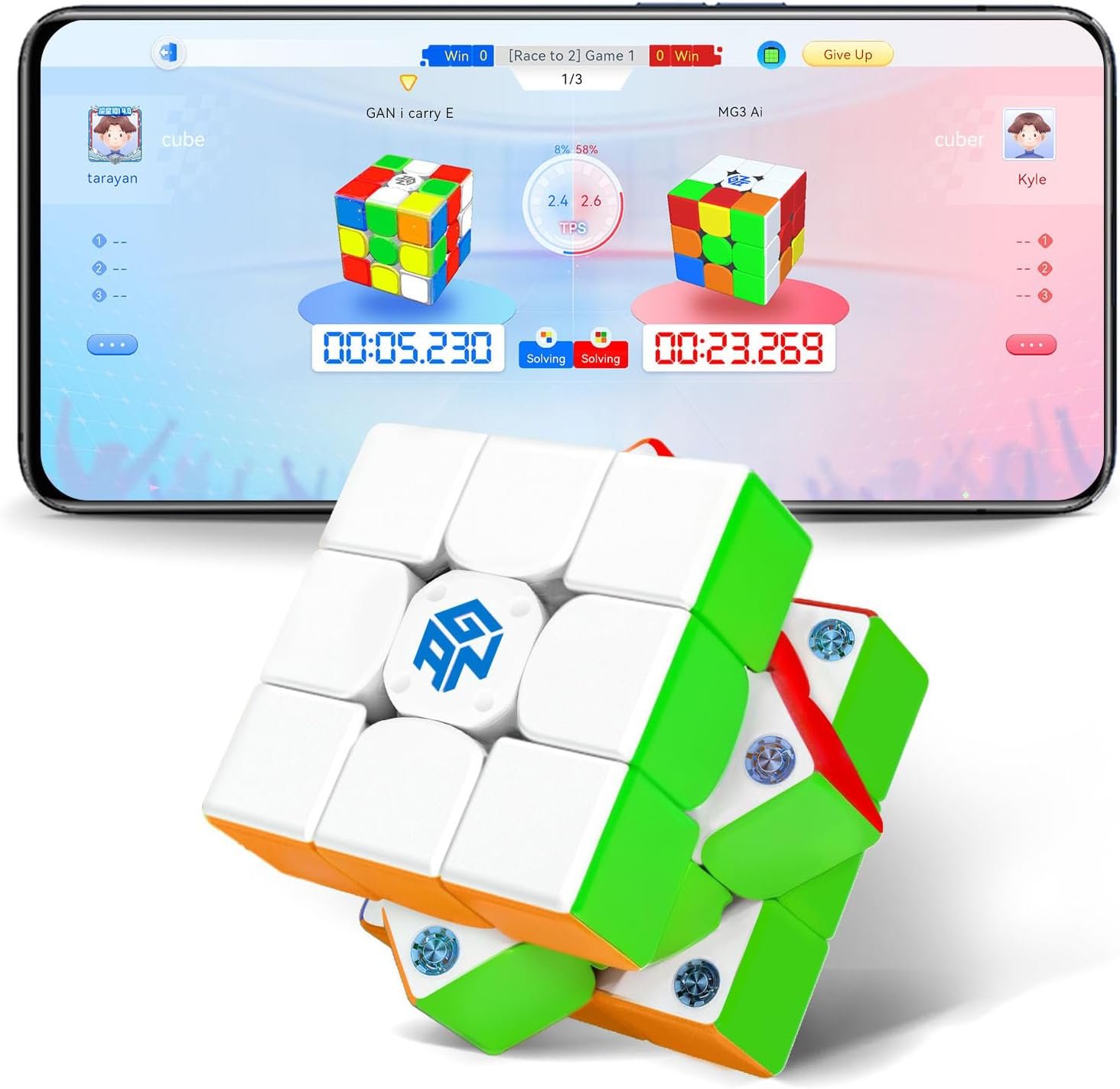 GAN 356 i Carry E, Smart Speed Cube 3×3 Magnetic Connected Electronic Bluetooth Speedcube for Kids Adults Timer Tracking Movement Steps with App Online Competition, Battery Replaceable Frosted Version