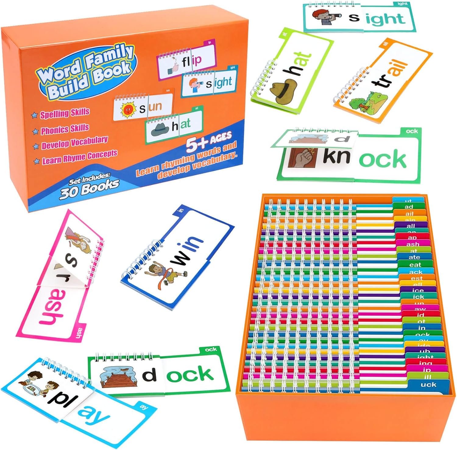 Dolanus 30 Read and Rhyme Flip Books, Word FamilyVocabulary Flashcards | ABC Kindergarten Sight Word – Learn to Read Phonics Flash Cards Activity Games, Toys for Kids Toddlers Ages 3-8 Years Old