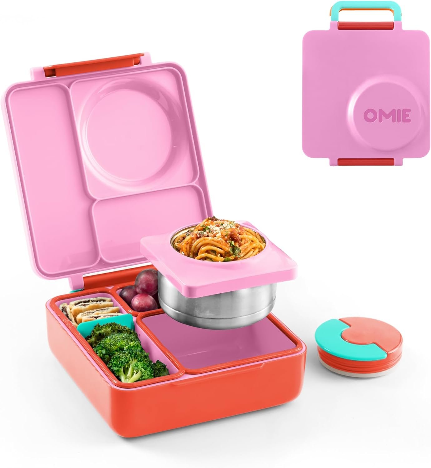 Omie OmieBox Kids Insulated Leakproof Bento Lunch Box with Food Jar (Pink Berry)