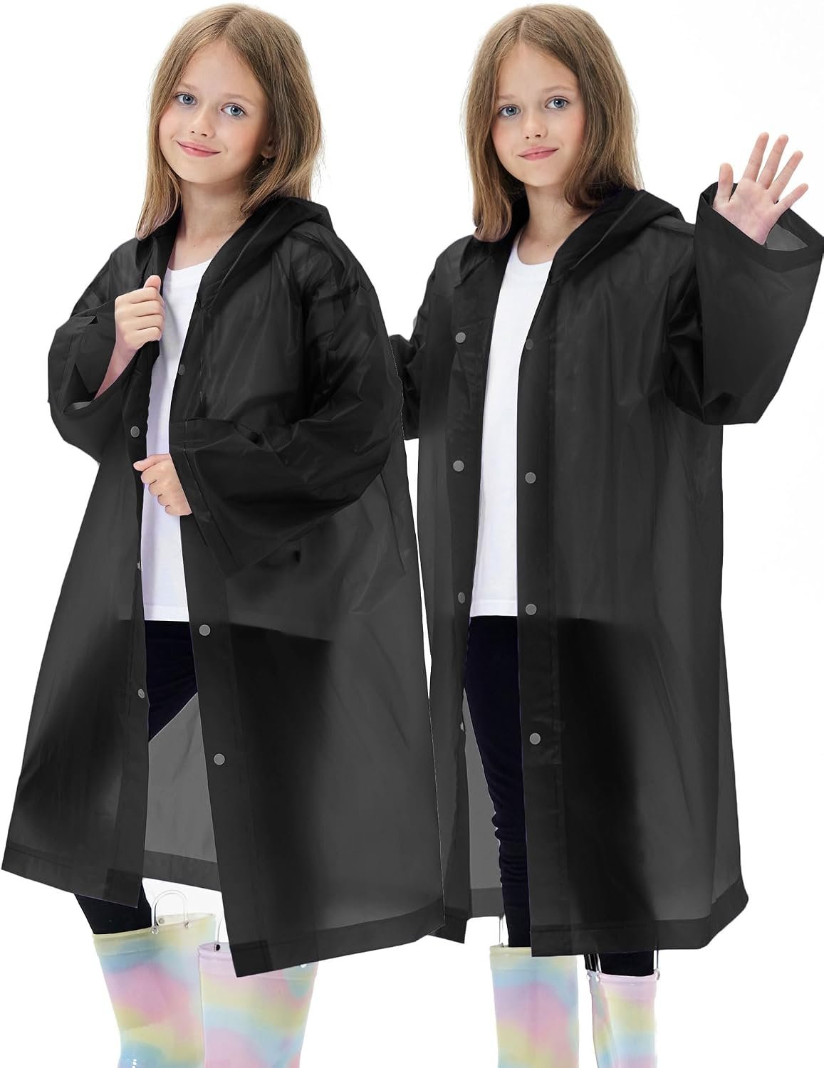 2 Pack Reusable Waterproof Raincoat EVA Emergency Rain Ponchos One Size Rain Jacket for Children, Boys and Girls
