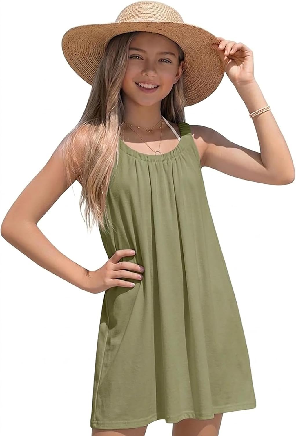 Girl’s Beach Swim Cover Up Summer Sleeveless Tank Halter Dresses