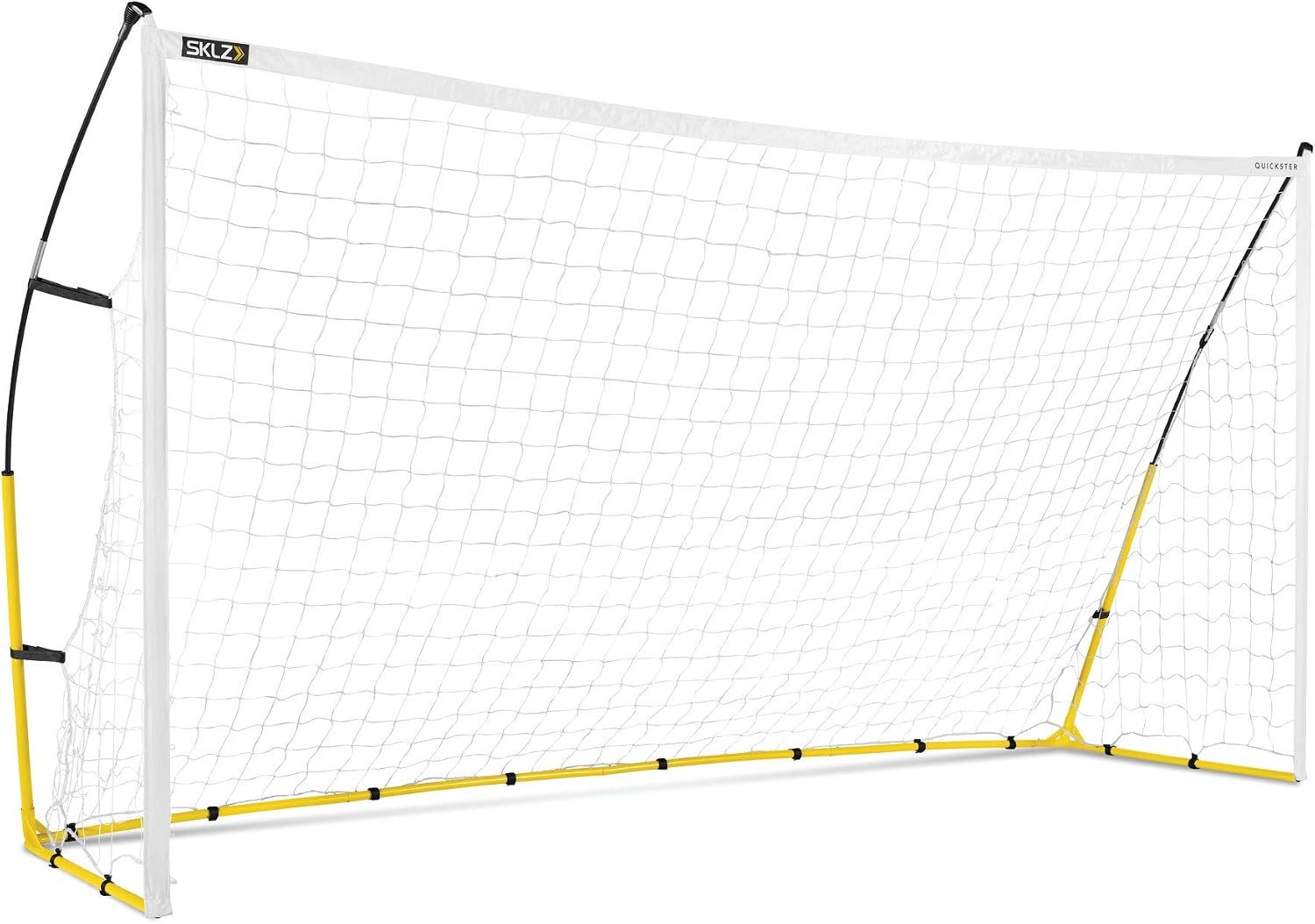 SKLZ Quickster Soccer Goal – Portable Goal for Backyard & Field – Durable Tension-Tite Frame & Heavy Gauge 2-Ply Net – Adjustable Click-Lock Poles, Metal Stakes – Carrying Case with Handle