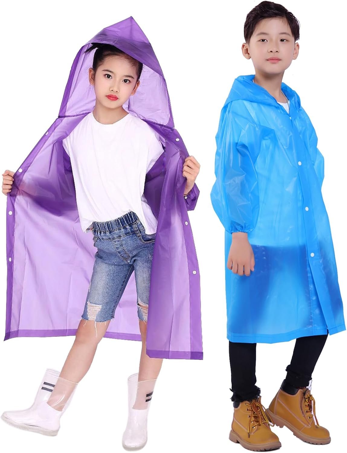 Kids Rain Jacket, 2 Pack Rain Ponchos for Kids – Reusable Raincoats for Boys and Girls Waterproof Outdoor Rain Gear