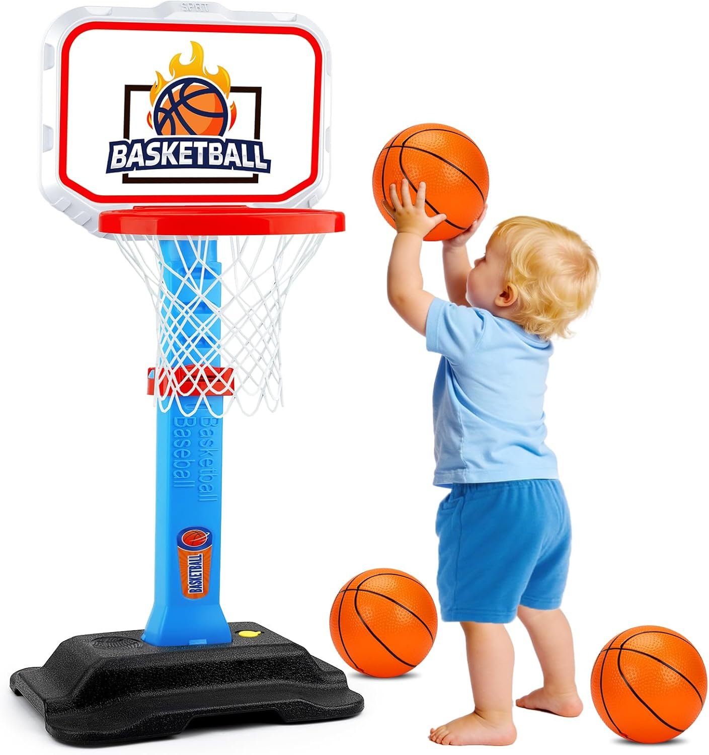 Toddler Basketball Hoop for Kids, Mini Adjustable Basketball Hoops Indoor with 3 Balls & Pump Outdoor Pool Basketball Goal Backyard Game Sports Play Toys Baby Boys Girls First Christmas Birthday Gifts