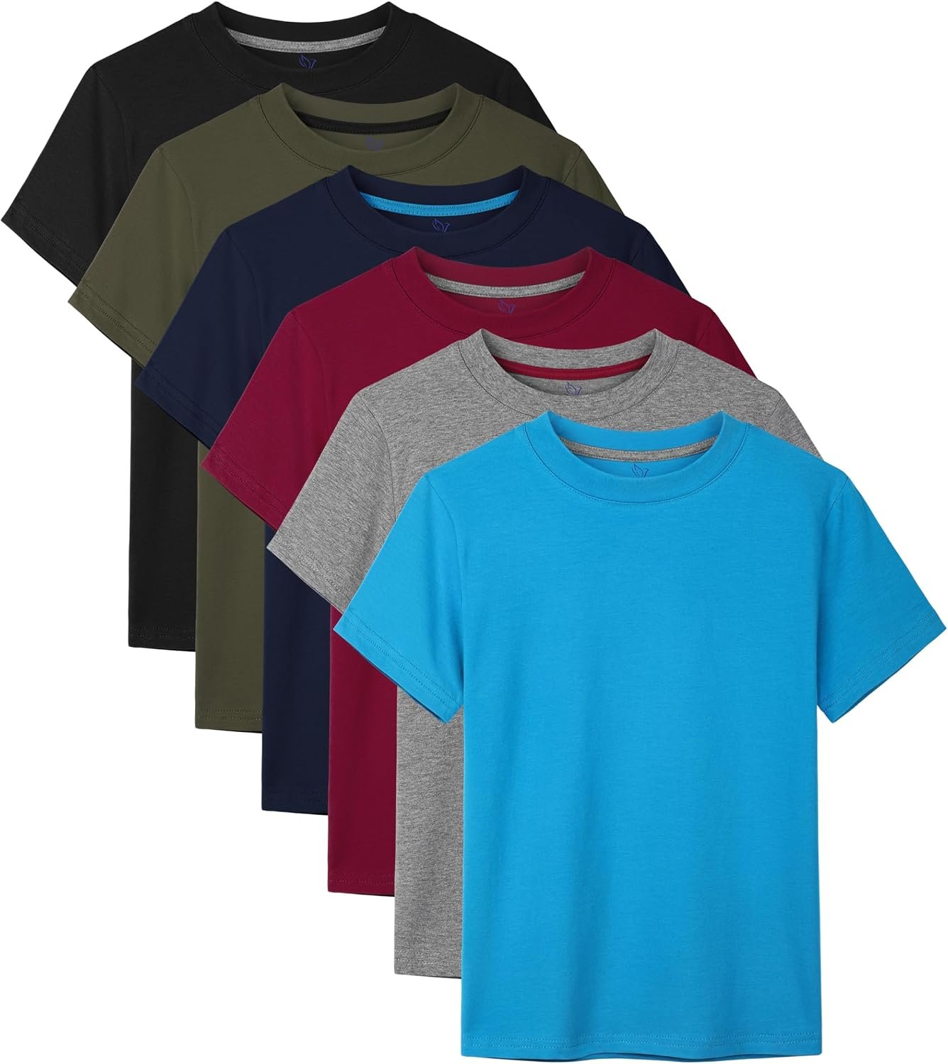 6 Pack Boys Shirts Cotton Short Sleeve T-Shirts for Boys Kids Clothes Tops | Soft Breathable Cotton, Contrast Trim Neckline, Tagless, Smooth Seamless Lining, Outdoor, School & Daily Wear for Boys 2T–18Y