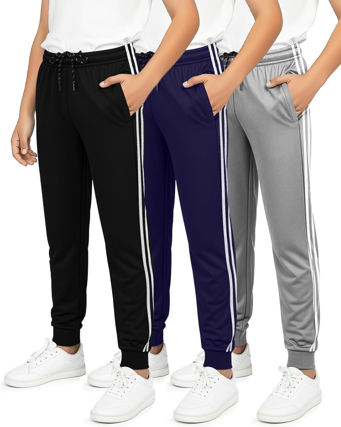 3-Pack Boys’ Mesh Joggers: Active/Casual Sweatpants by Real Essentials
