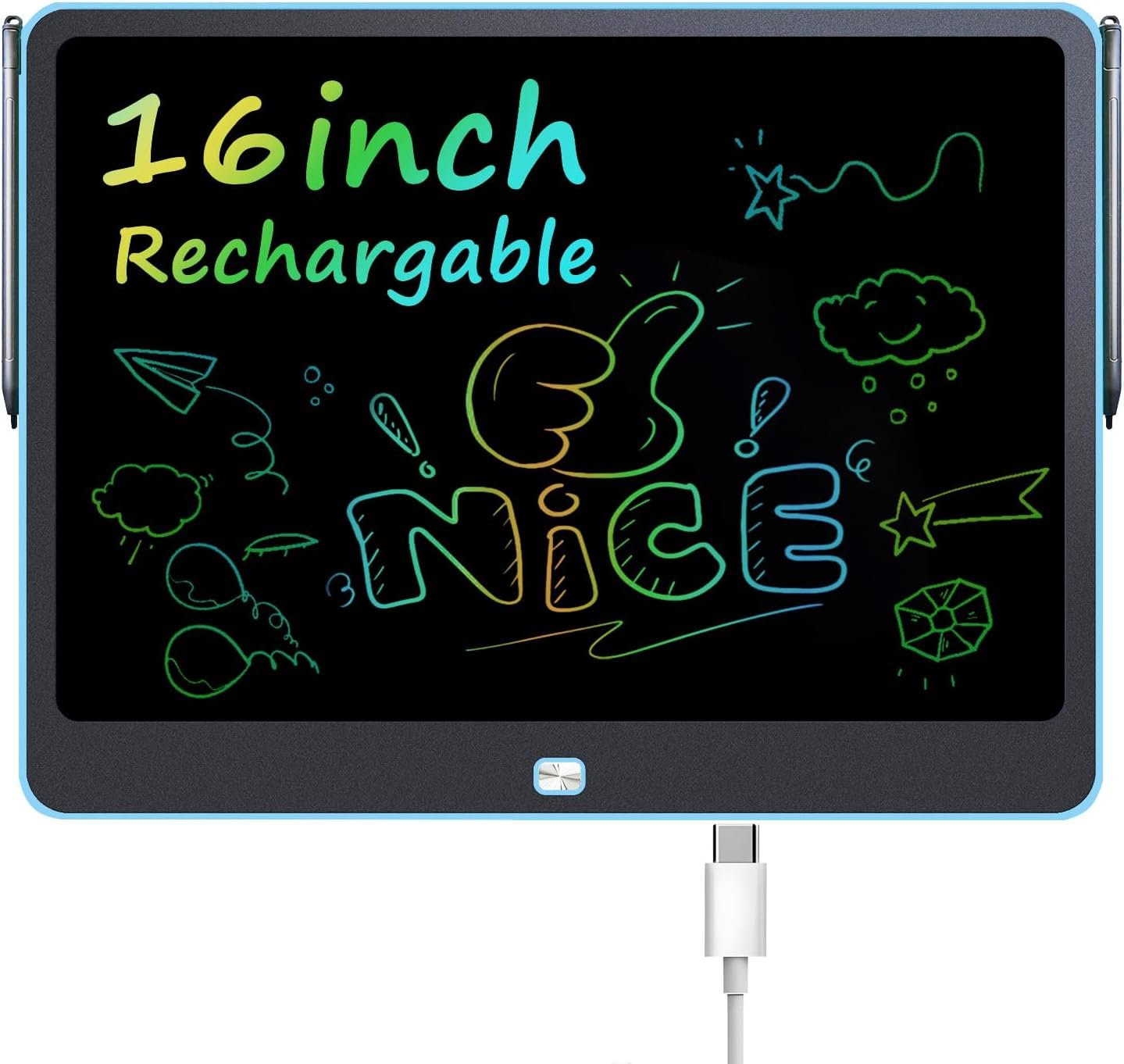Rechargeable LCD Writing Tablet for Kids, 16 Inch Colorful Drawing Tablet, Educational Toddler Drawing Pad, ​Reusable Learning Toys for Kids (Ages 3-8), Ideal Gift for Christmas Birthday (Blue)