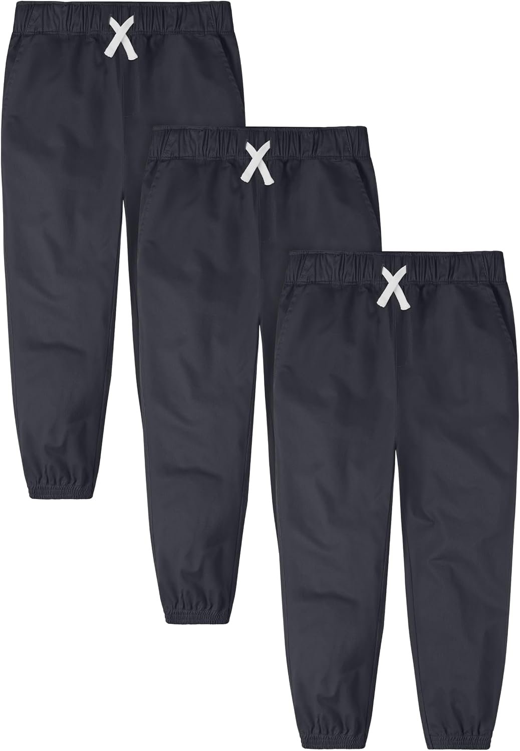 Resinta 3 Packs Boys’ Pull On Jogger Pants Kids School Uniform Pants Cotton Stretch Chino Fabric with Elastic Waist