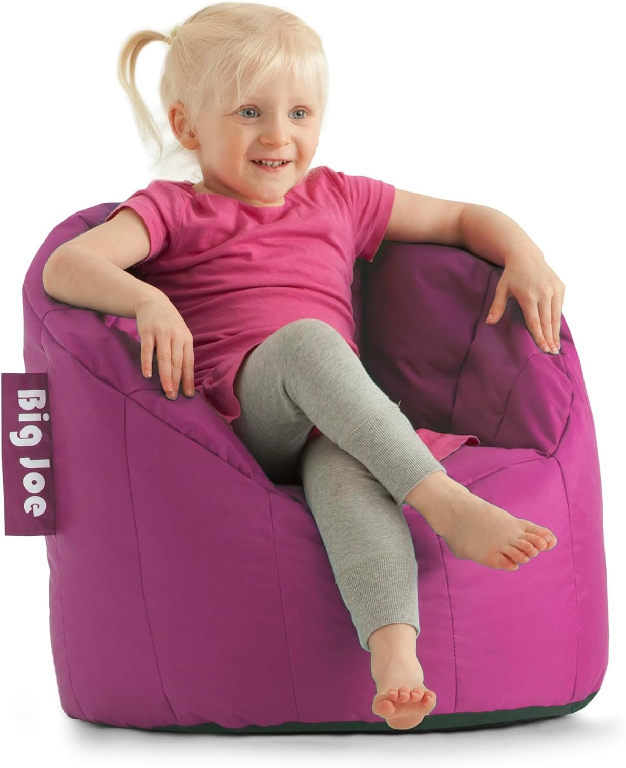 Big Joe Milano Child-Sized Bean Bag Chair for Kids Bedroom and Reading Nook, Pink Passion, Durable Easy-Clean Polyester Nylon Blend, Refillable