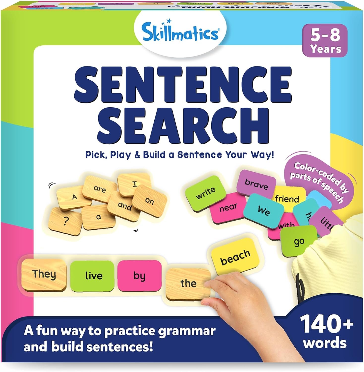 Skillmatics Sentence Search – Educational Board Game, Learning Toy for Kids | Sentence Building Activity, Creative Word Play, Screen-Free Fun, 120+ Tiles (1.3 x 1 Inches), Gift for Ages 5, 6, 7, 8