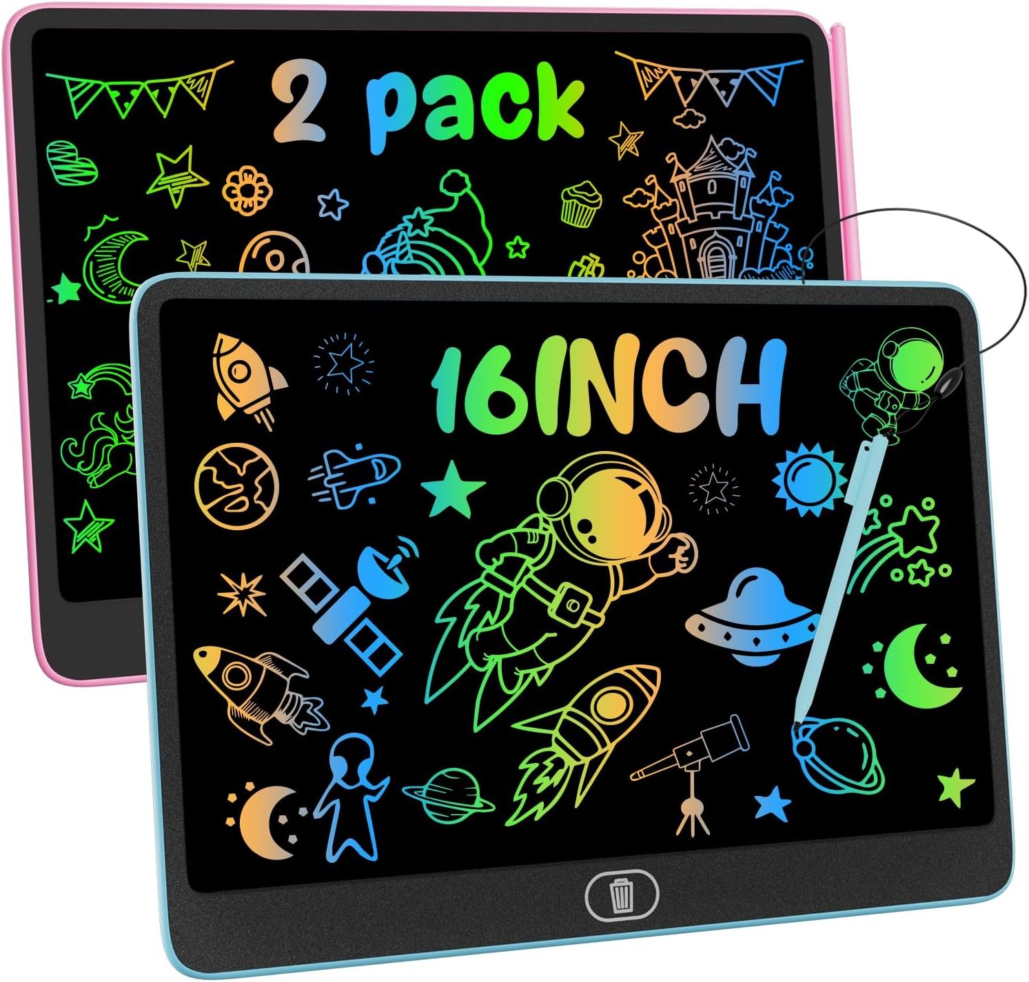 LCD Writing Tablet, 2PCS 16 Inch Colorful Drawing Pad for Kids(Pink,Blue) | Eye Protection Drawing Pads with Lock & Erase FUNC, Birthday Gifts and Toys for 3 4 5 6 7 8 Year Old Girls Boys