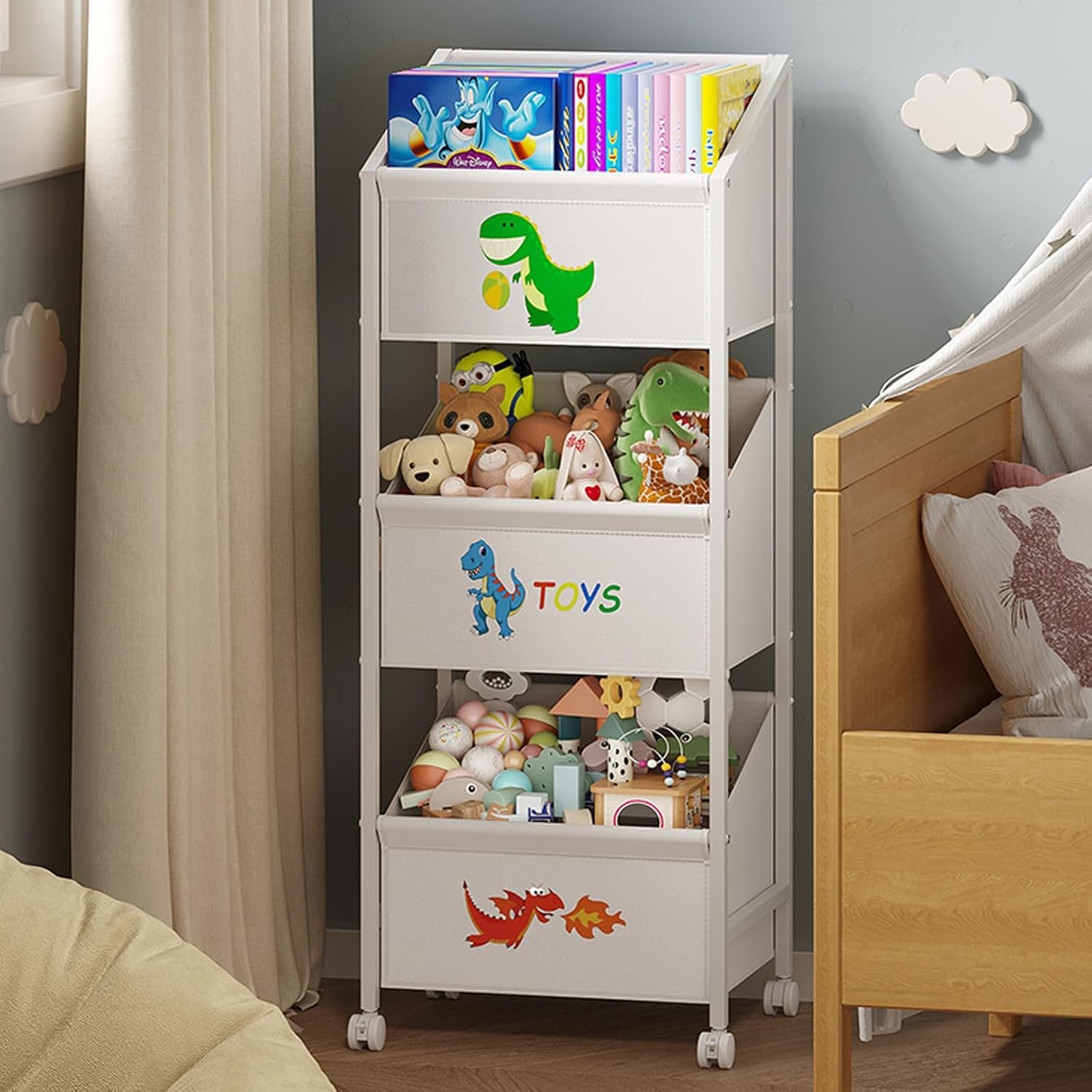Lyuwanxian Large Kids Toy Storage Organizer with Wheels,Toy Shelf for Boys Girls, 45″x16″x12” Toy Organizers and Storage for Living Room,Playroom, Bedroom, Nursery