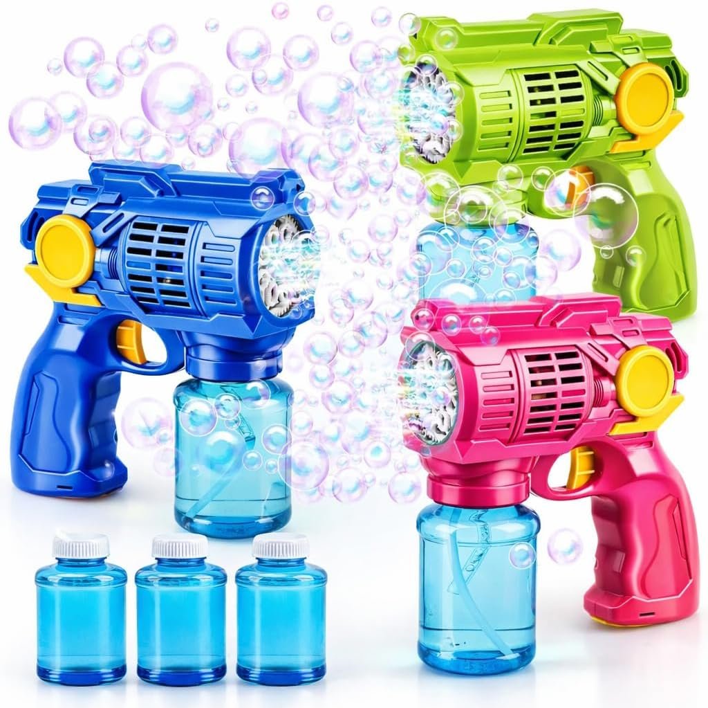 TOY Life 3 Pack Bubble Guns for Kids, Automatic Bubble Blower, Leakproof & Lightweight, Outdoor Summer Toys for Beach Travel, Easter Basket Stuffer, Party Favor, Birthday Gift for Toddlers Boys Girls
