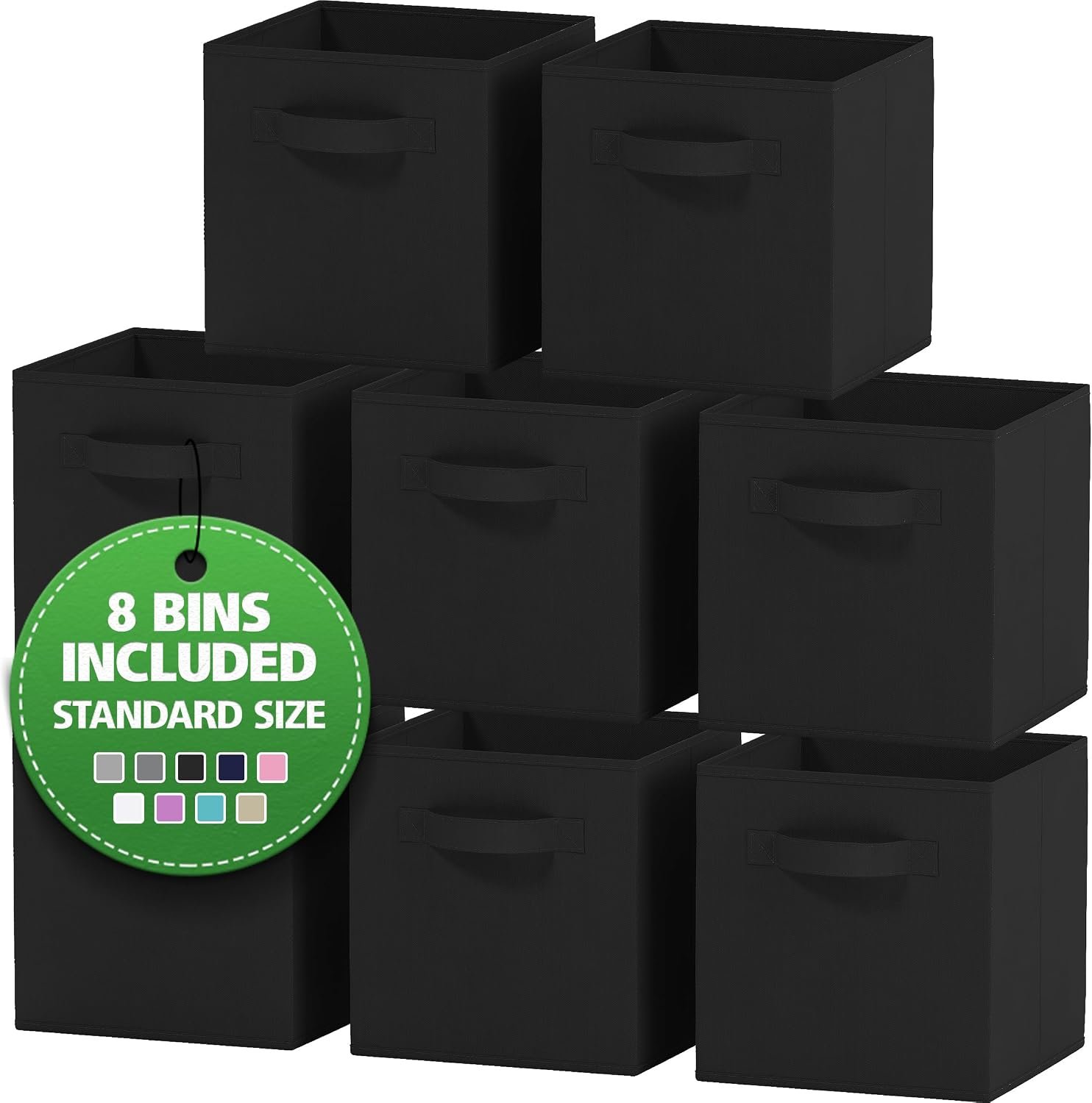Storage Cubes Pack Of 8 – Standard Size Cube Storage Bin 10.5×10.5×11 With Dual Handles For Easy Carrying- Fabric Storage Bins Collapsible (Black)