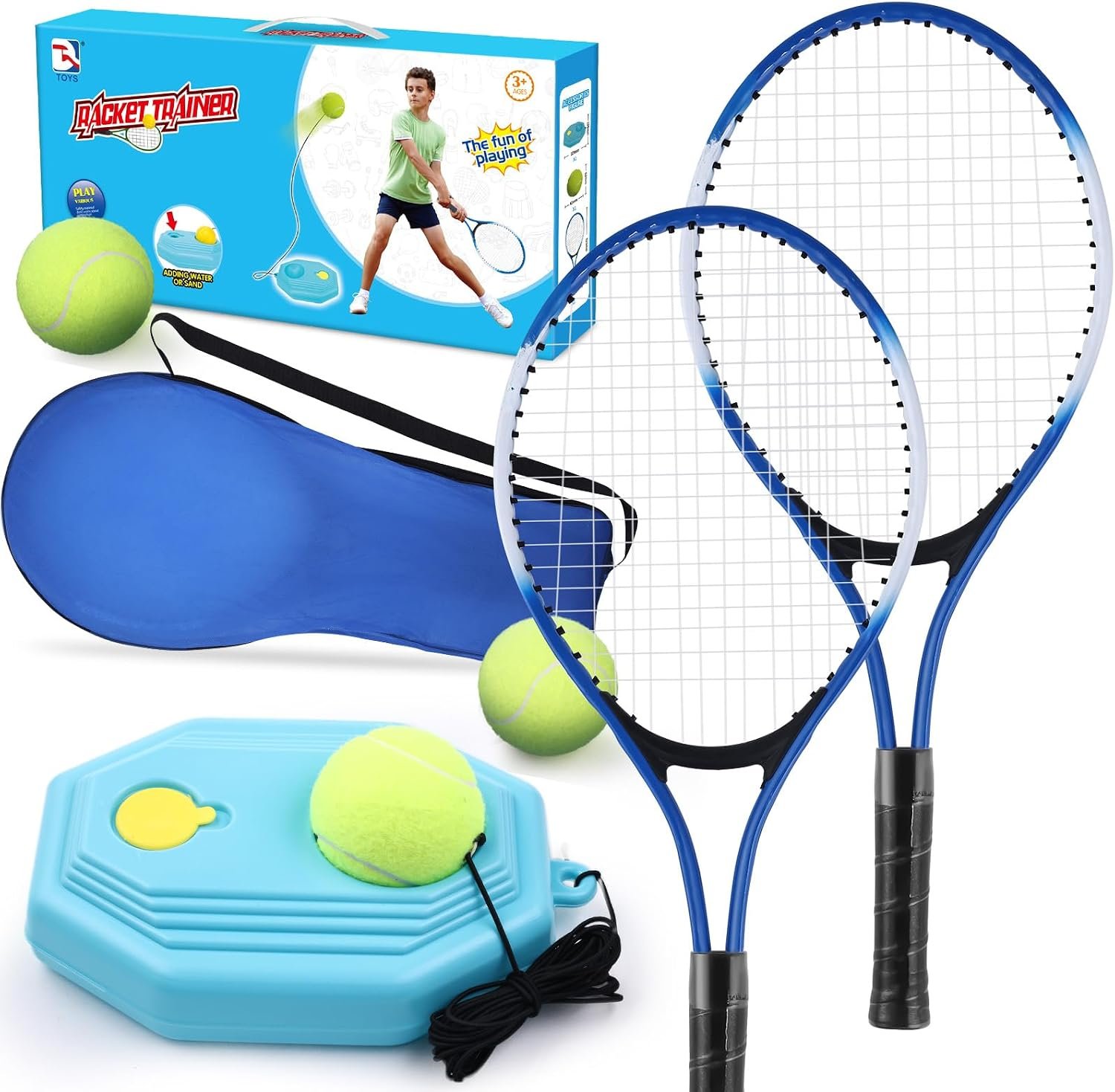 Kids Tennis Rackets Training Set – 7-in-1 Youth Tennis Racket Set, 2 pcs 19″ Rackets,1Tennis Trainer & 2Rebound Balls&1tennis Ball,Tennis Racquet Set for Beginners & Family Activities