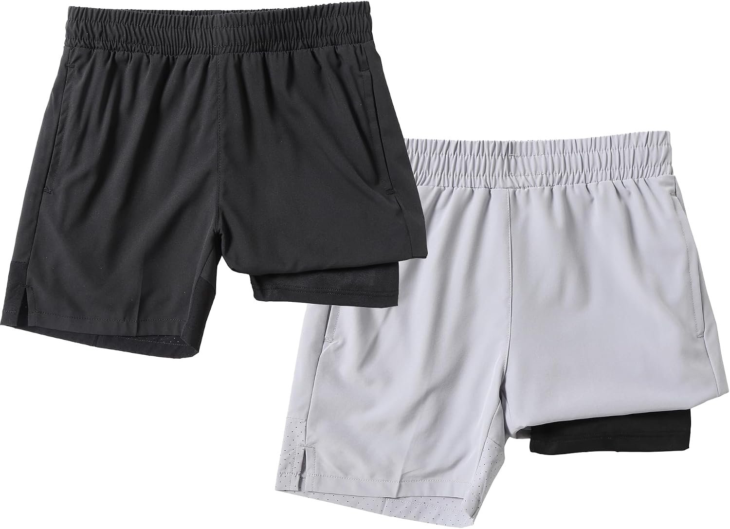 IRELIA 2 Pack Boys Box Brief Liner Compression Zipper Pocket Shorts Kids Quick Dry Active Sports Shorts with Reflective Strip