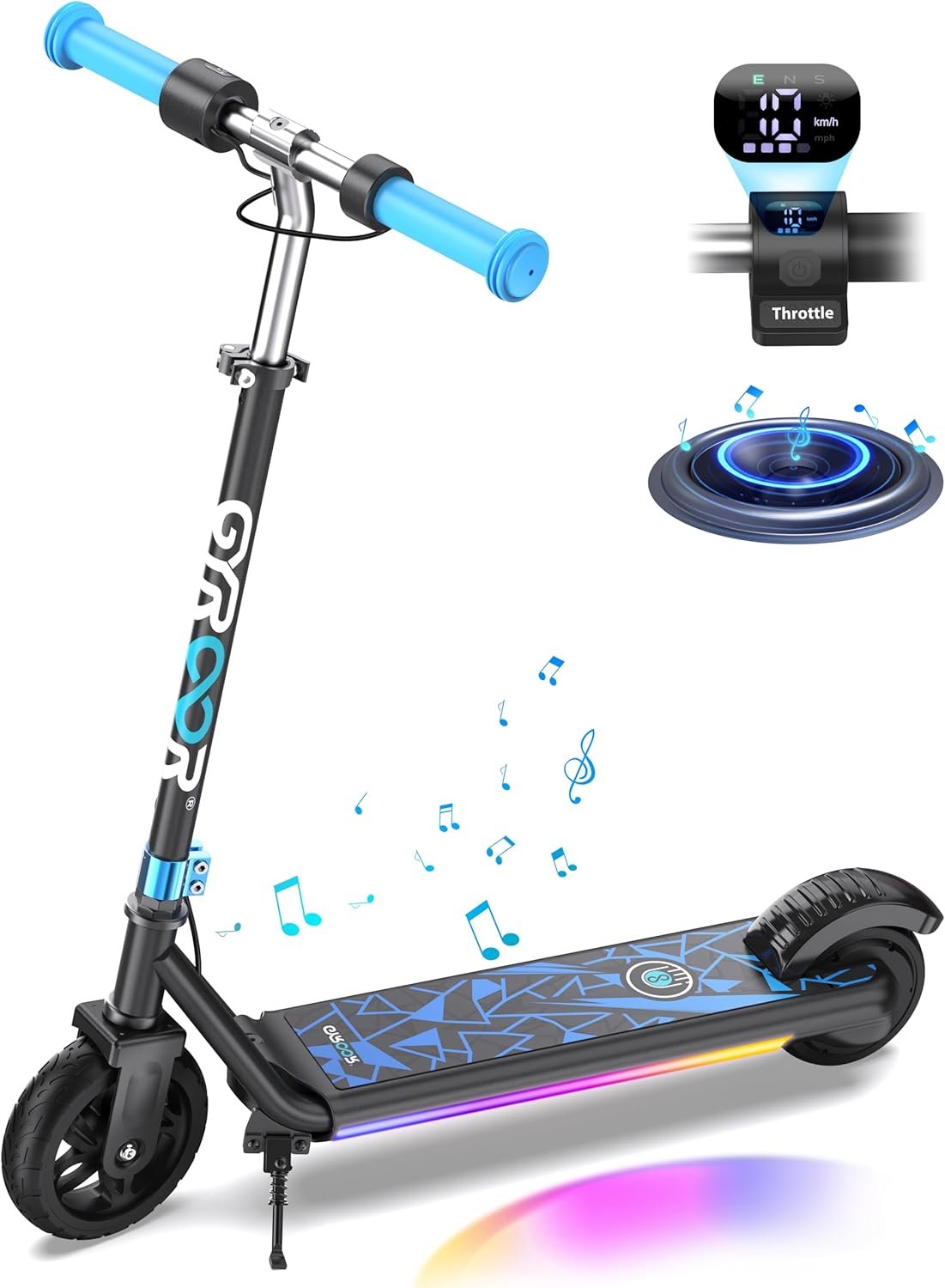 Gyroor H30 Max Electric Scooter for Kids Ages 6-12, 150W Powerful Motor, Bluetooth Music, Dual Brake System, Adjustable Height and Speed, Best Gifts for Kids
