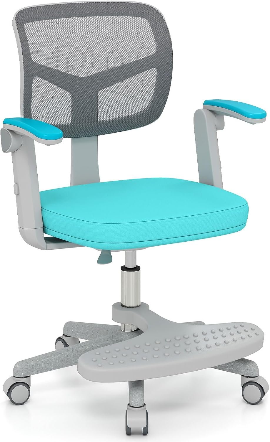 Giantex Kids Desk Chair, Ergonomic Adjustable Student Rolling Chair with Footrest & Flip-up Armrest, Mesh Children Office Chair with Universal Wheels, Kids Computer Chair for Boys & Girls, Turquoise